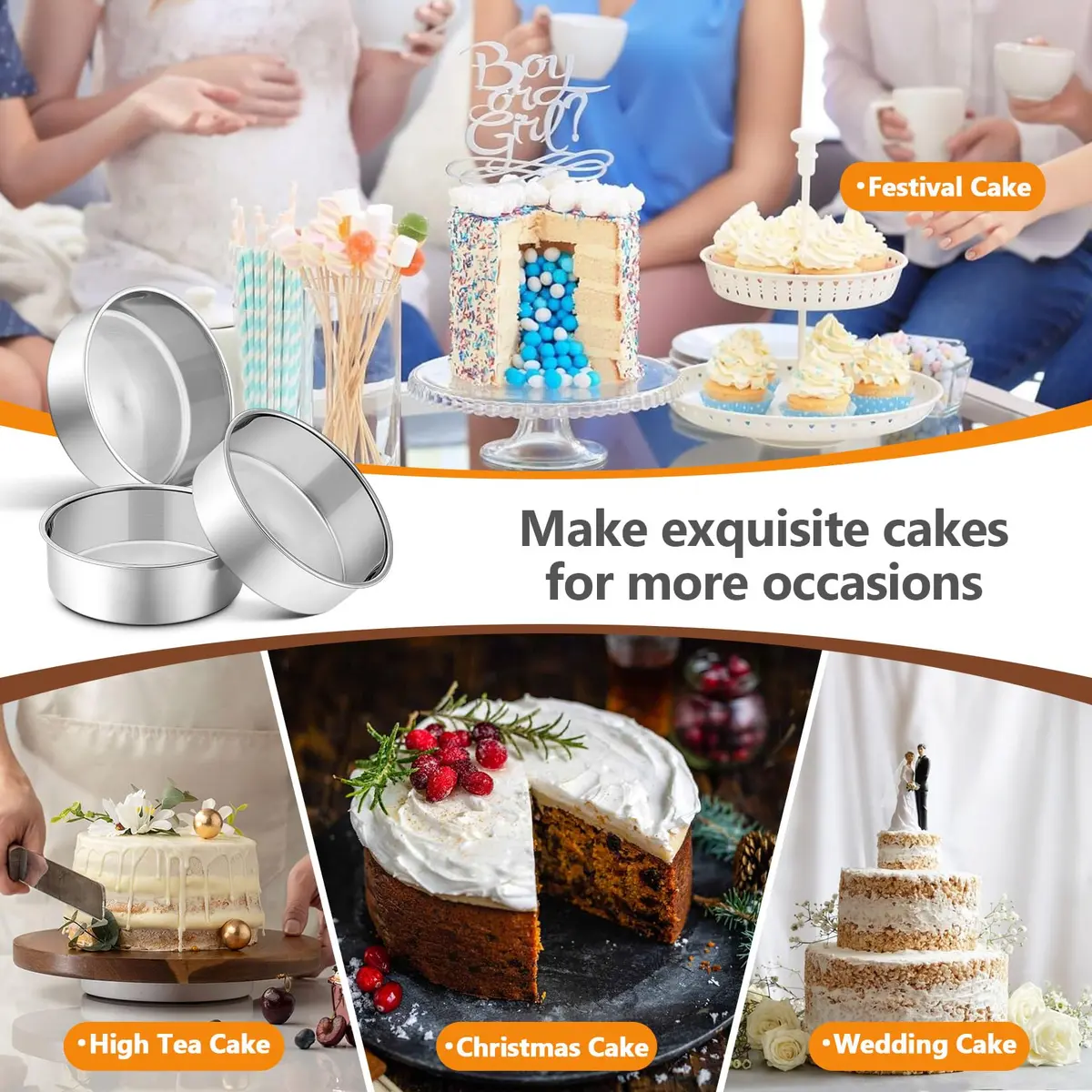 P&P CHEF 6 Inch Round Cake Pan Set of 3 | Stainless Steel Bakeware for Home & Kitchen - view 5
