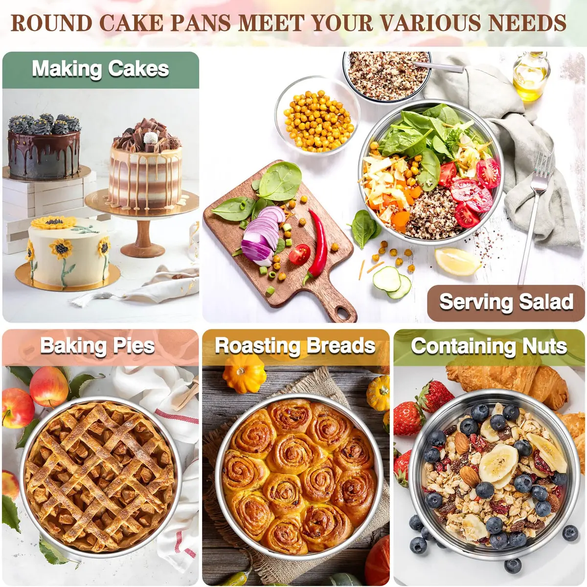P&P CHEF 6 Inch Round Cake Pan Set of 3 | Stainless Steel Bakeware for Home & Kitchen - view 6