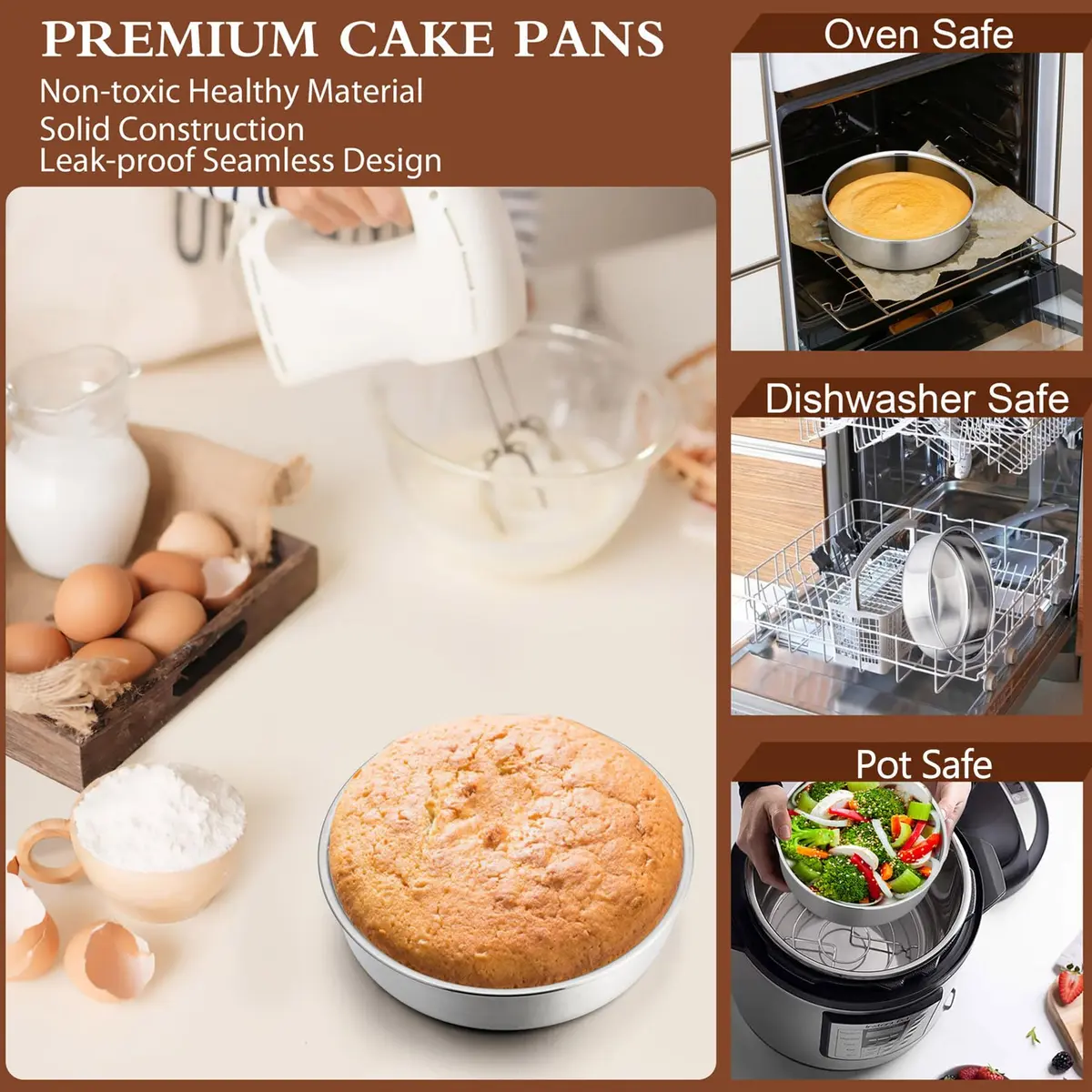 P&P CHEF 6 Inch Round Cake Pan Set of 3 | Stainless Steel Bakeware for Home & Kitchen - view 7