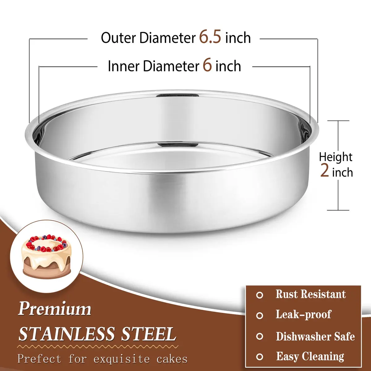P&P CHEF 6 Inch Round Cake Pan Set of 3 | Stainless Steel Bakeware for Home & Kitchen - view 2