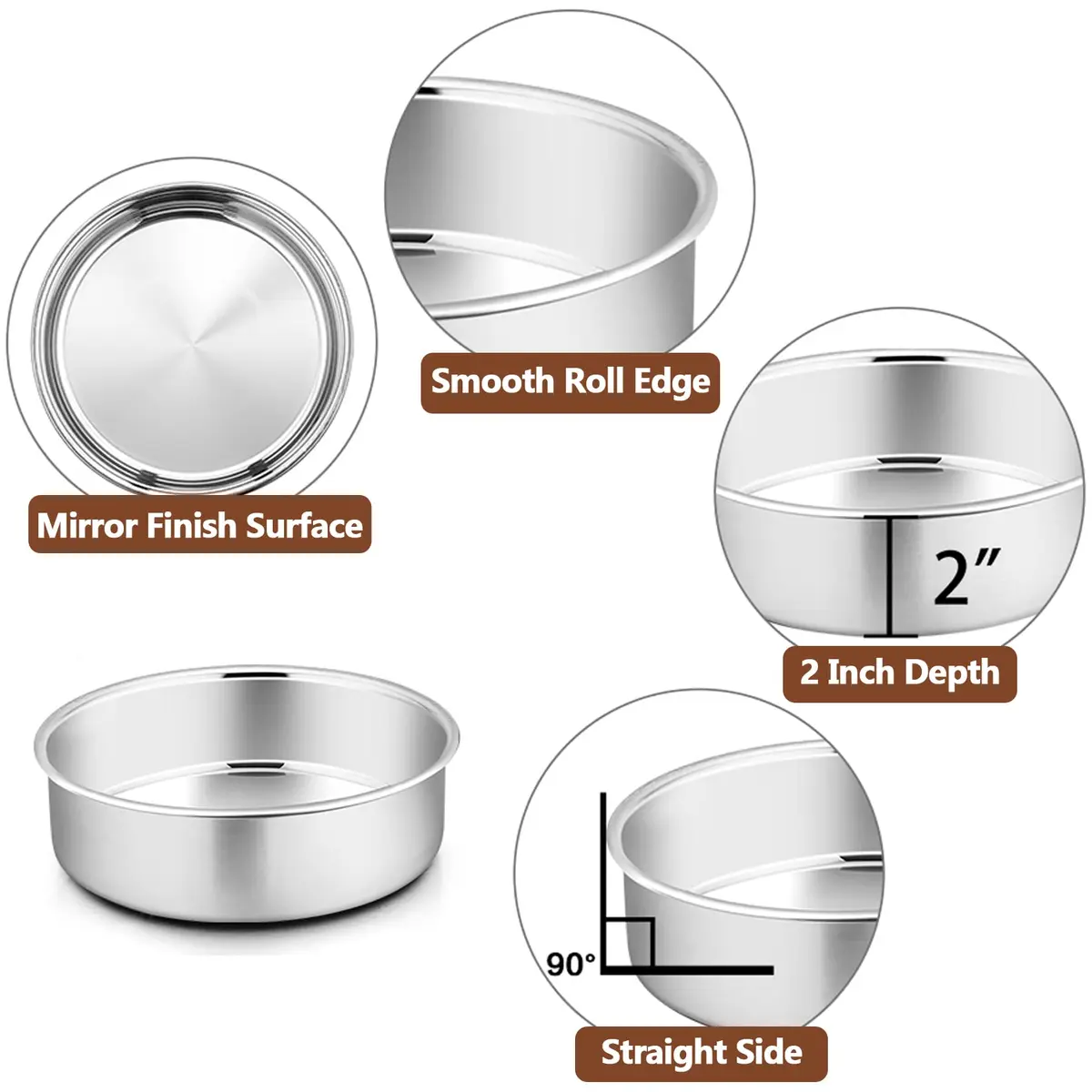 P&P CHEF 6 Inch Round Cake Pan Set of 3 | Stainless Steel Bakeware for Home & Kitchen - view 3