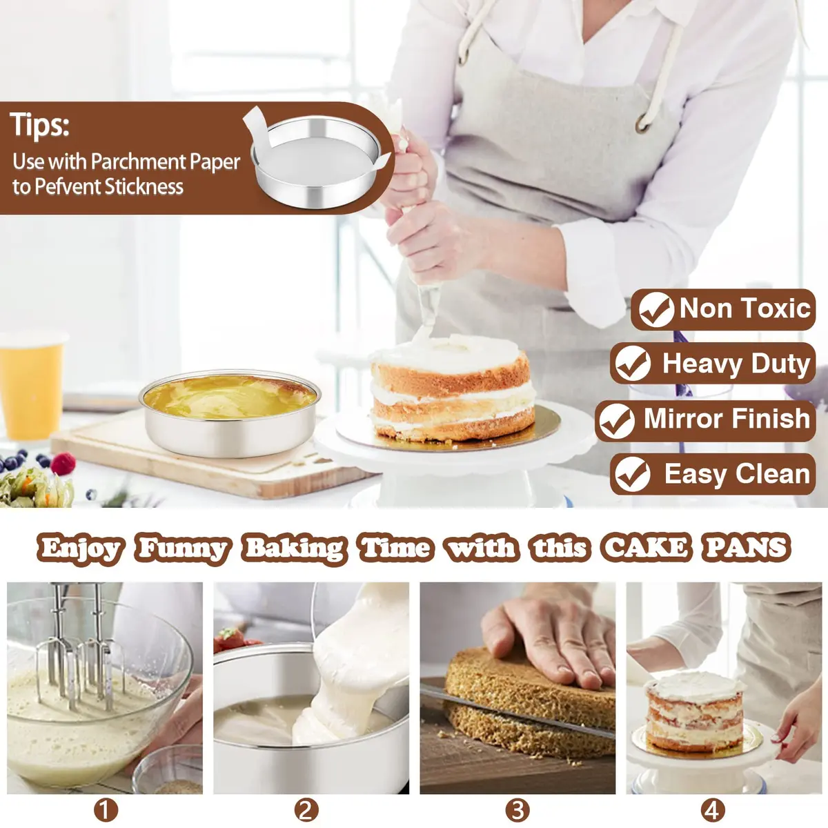 P&P CHEF 6 Inch Round Cake Pan Set of 3 | Stainless Steel Bakeware for Home & Kitchen - view 4