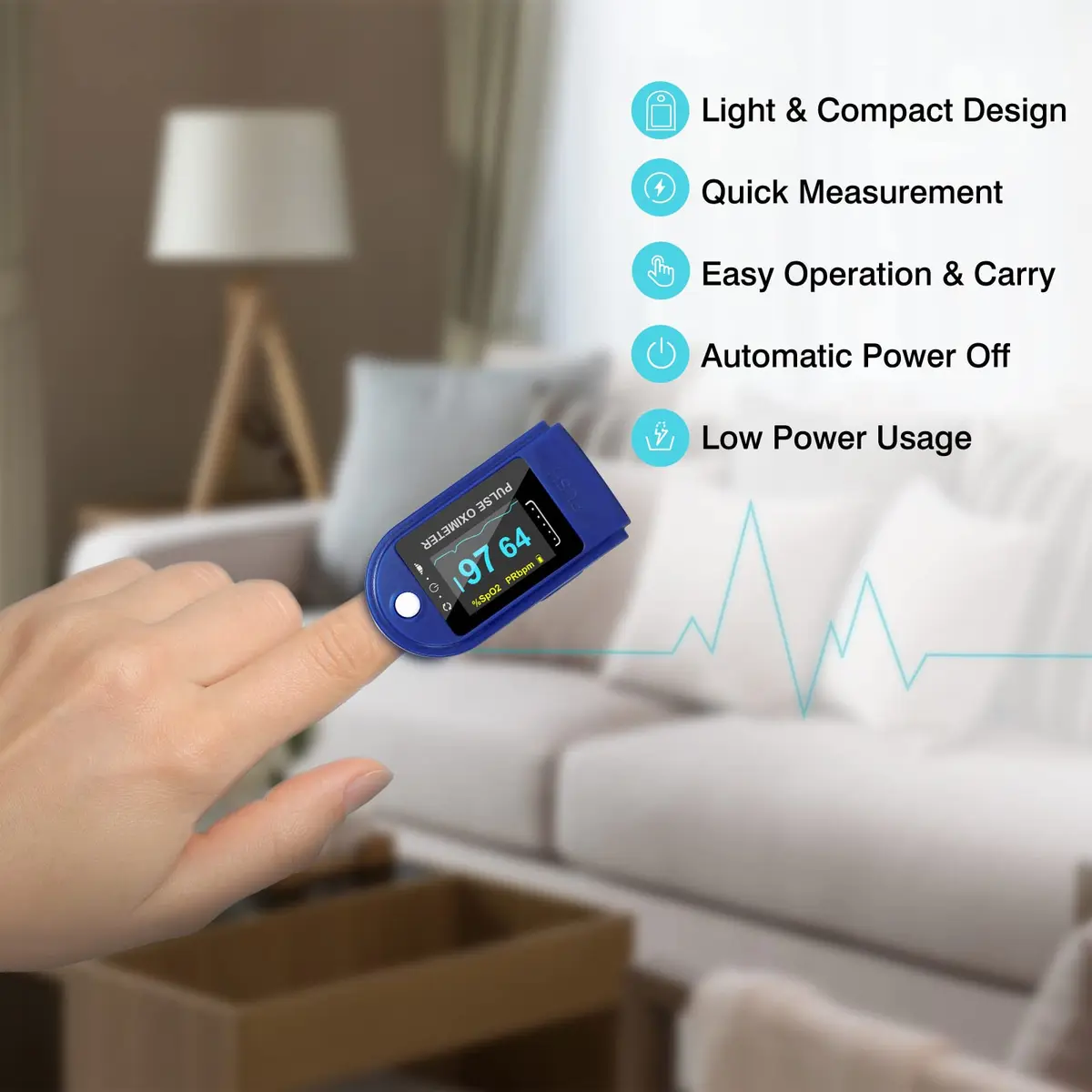 Easy@Home Fingertip Pulse Oximeter with Waveform Display | Accurate & Portable for Sports & Aviation - view 3