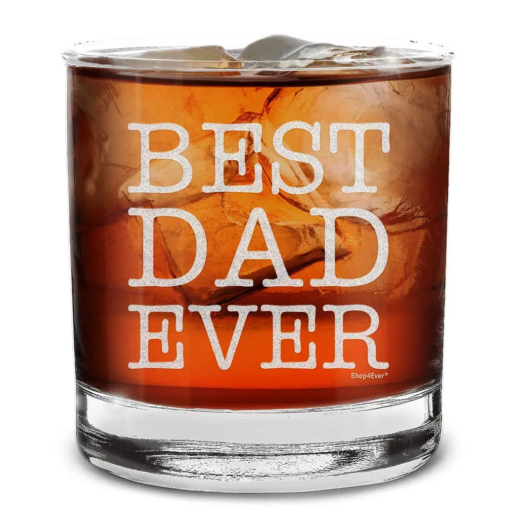 shop4ever Best Dad Ever Engraved Bourbon Whiskey Glass 11 Oz (325 ml) | Classic Old Fashioned Rocks Tumbler - main product image