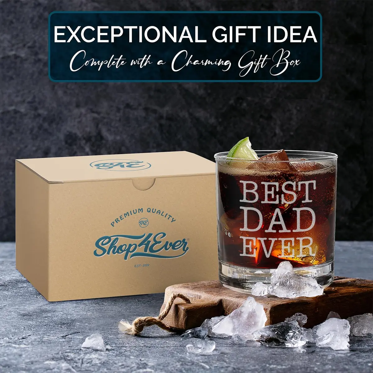 shop4ever Best Dad Ever Engraved Bourbon Whiskey Glass 11 Oz (325 ml) | Classic Old Fashioned Rocks Tumbler - view 5
