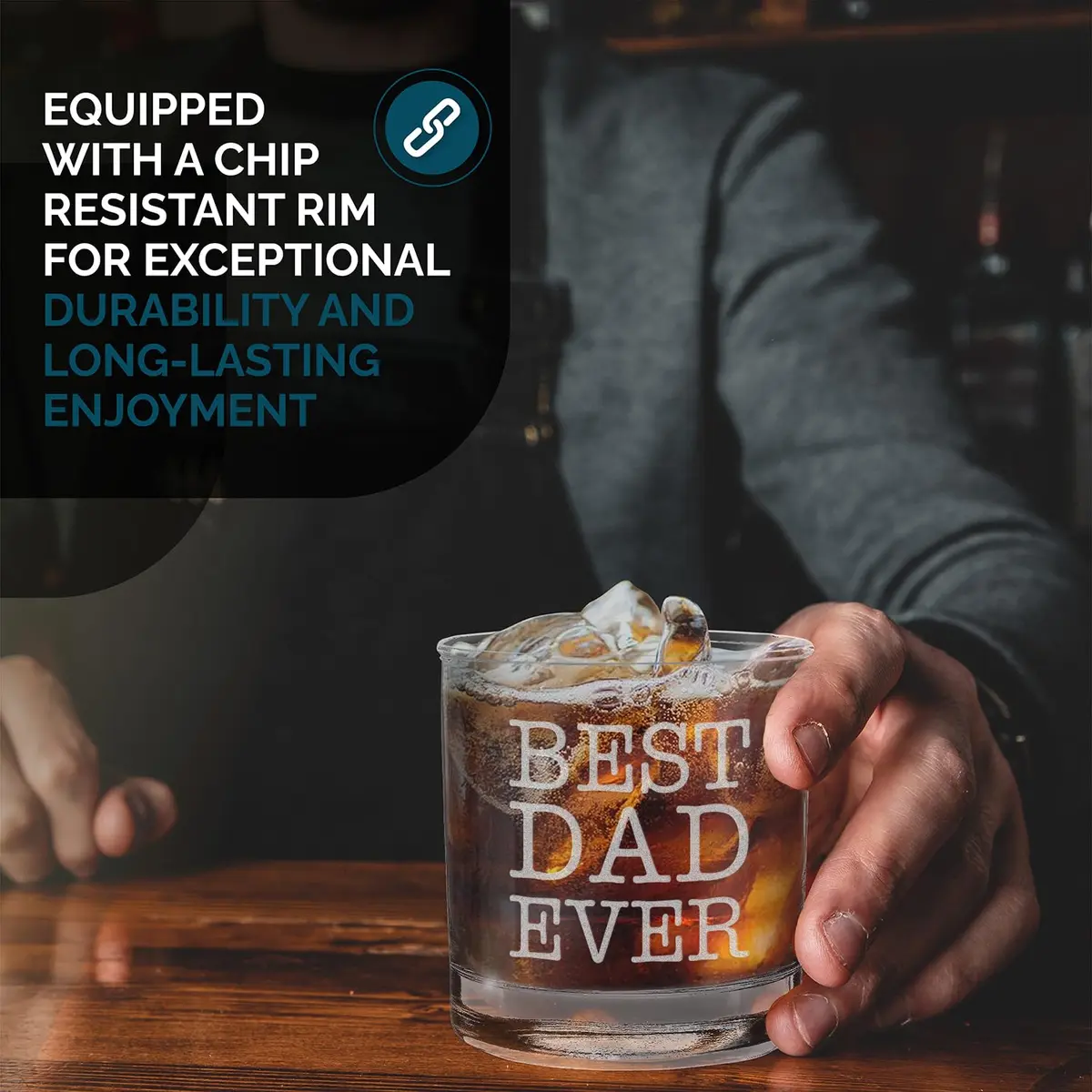 shop4ever Best Dad Ever Engraved Bourbon Whiskey Glass 11 Oz (325 ml) | Classic Old Fashioned Rocks Tumbler - view 4