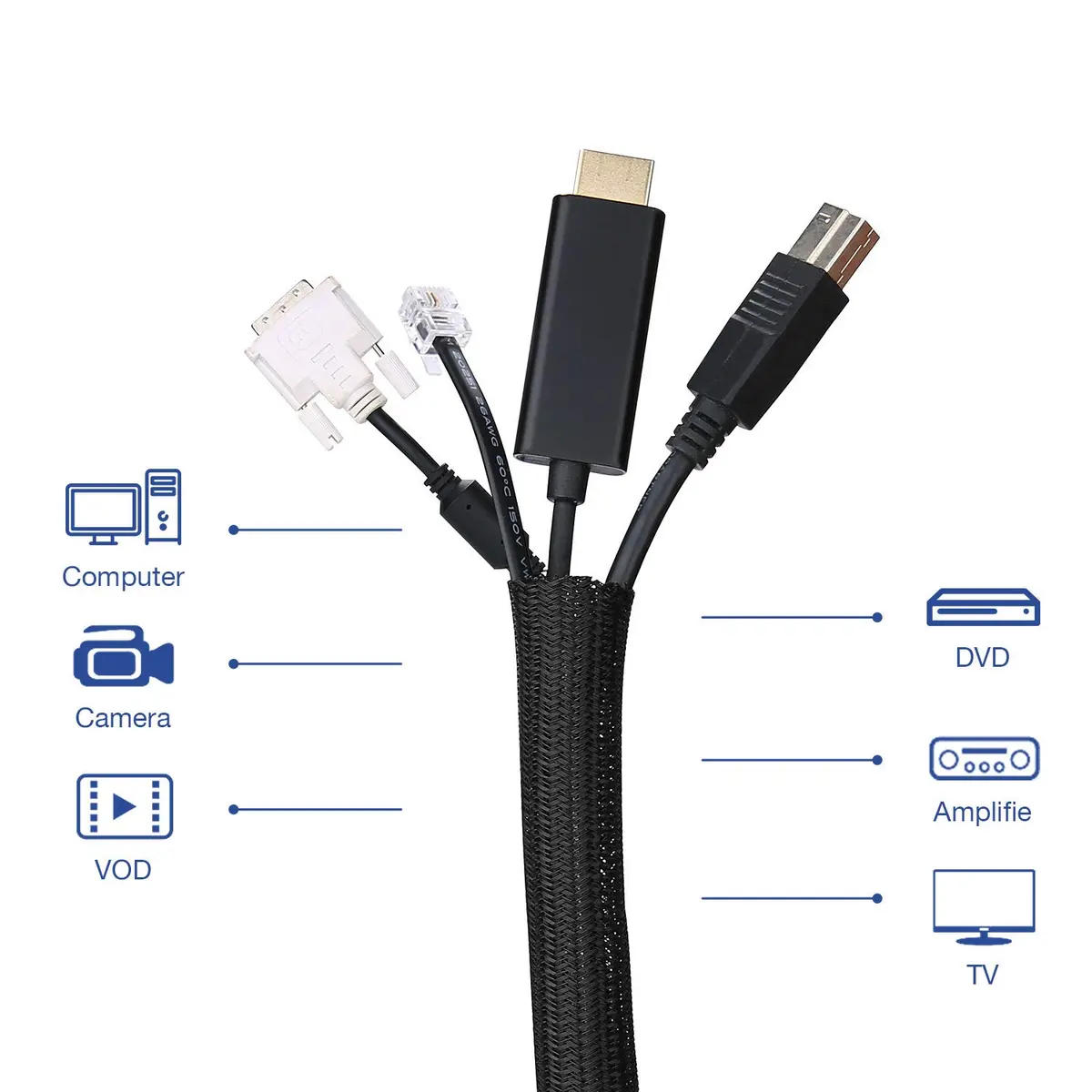 JOTO 26 Feet Cable Management Sleeve -Black | Flexible Wire Wrap for Home & Office - view 6