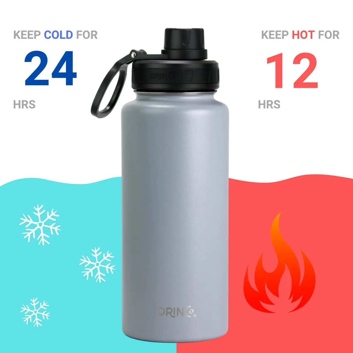 Drinco Stainless Steel Water Bottle 32oz Vacuum Insulated Wide Mouth Leak Proof Keep Cold Sport Camping Hiking - view 3