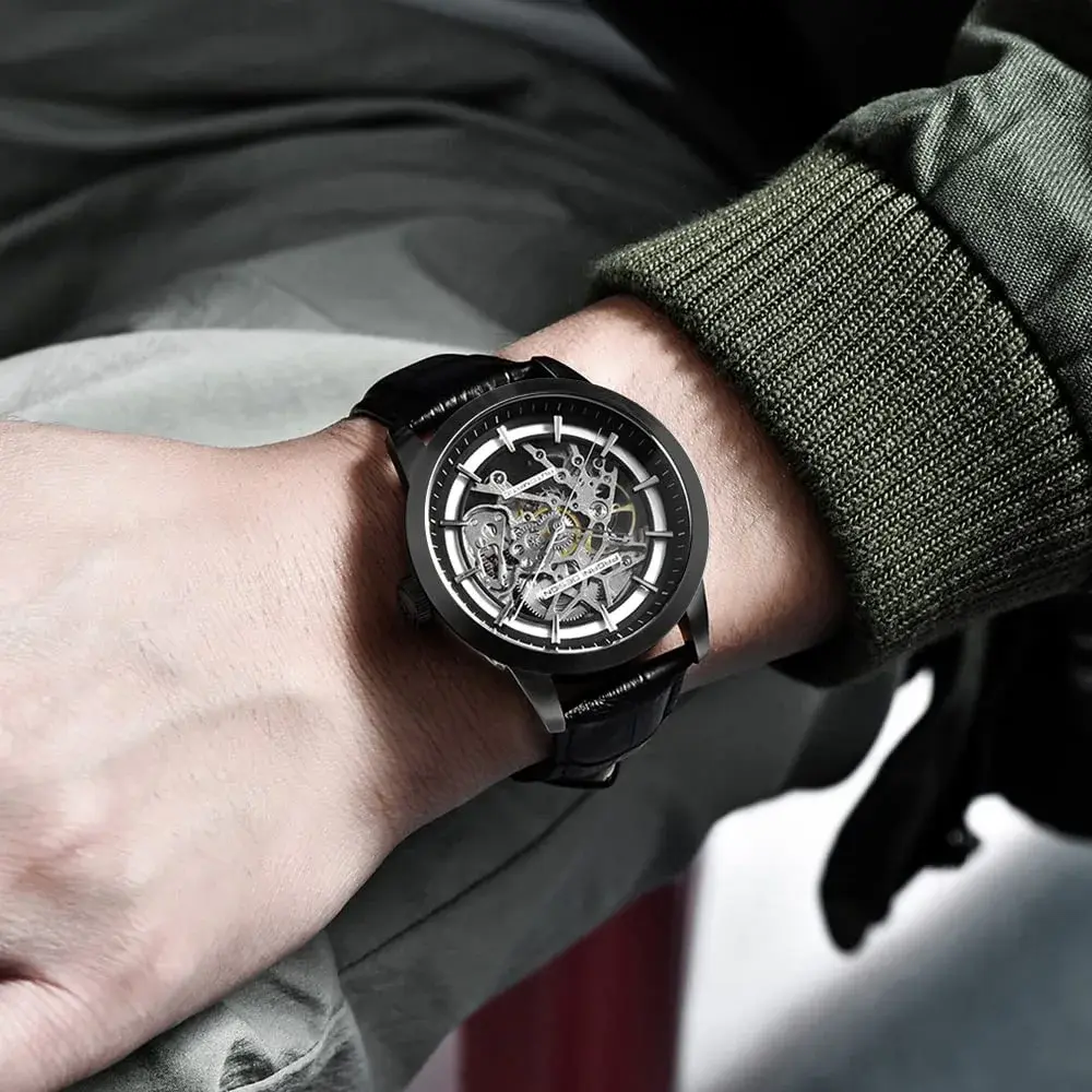 PAGANI DESIGN Automatic Men's Watch Skeleton Mechanical Wrist Watch 43mm (Full Black 1638) - view 2