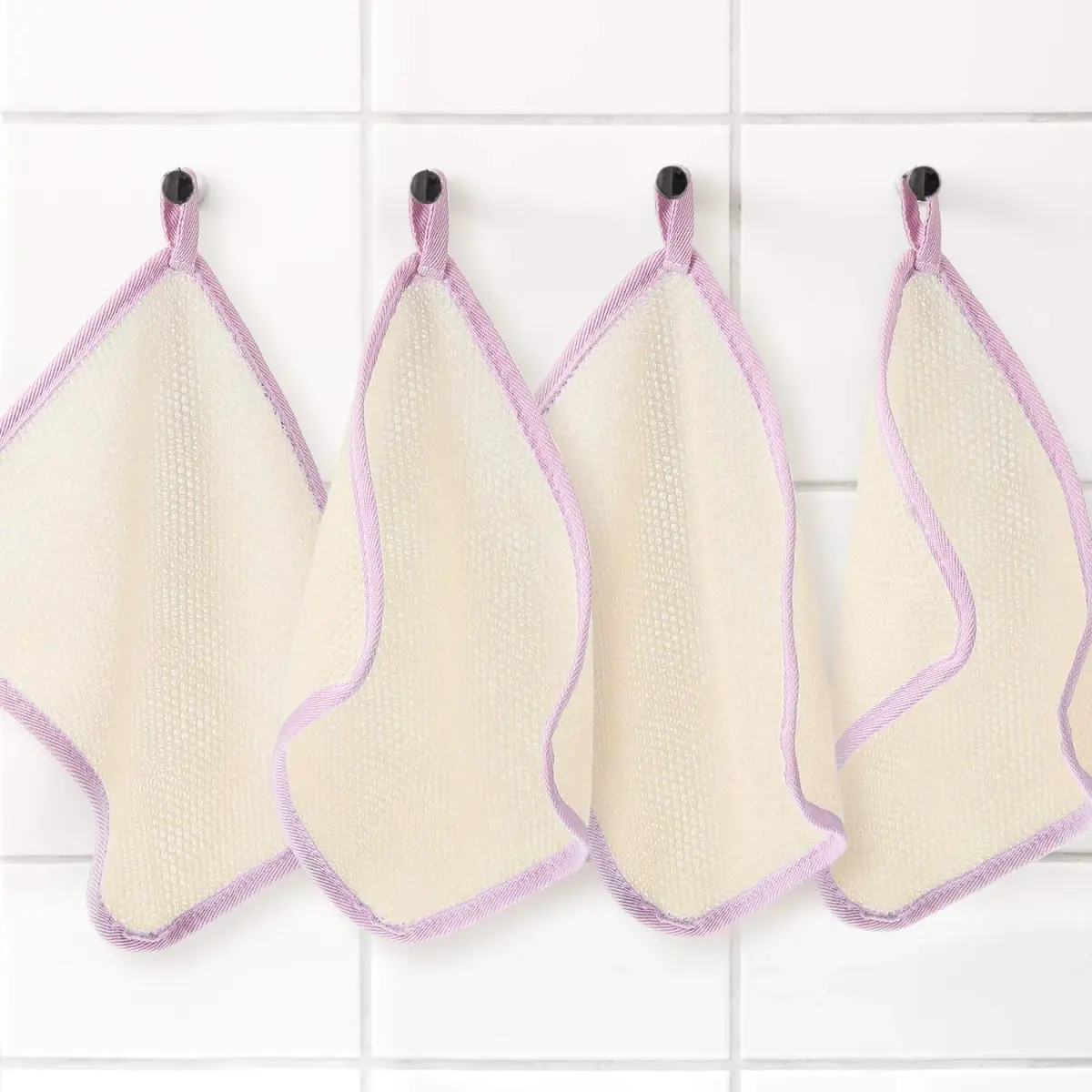 Tatuo 5 Pcs Exfoliating Washcloth, Pink Edge, 27cm x 23cm (10.6in x 9.1in) | Dual-Sided Nylon Scrub & Soft Texture - view 6