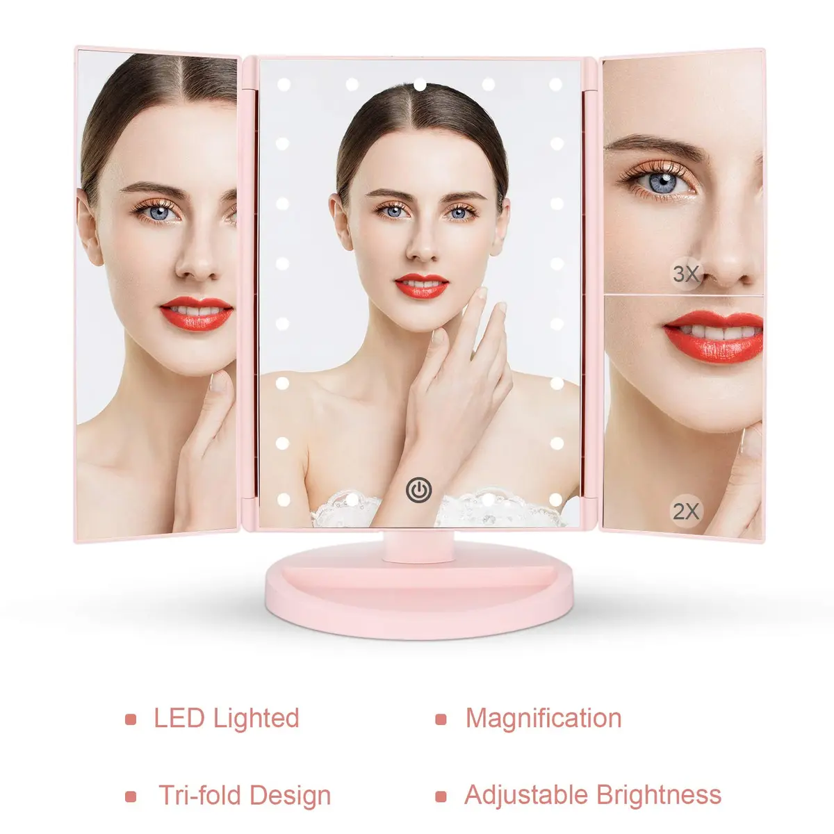 deweisn Tri-Fold Lighted Vanity Mirror 27.5cm (10.83" L x 6.3" W) | 3X/2X/1X Magnification with 21 LEDs - view 7