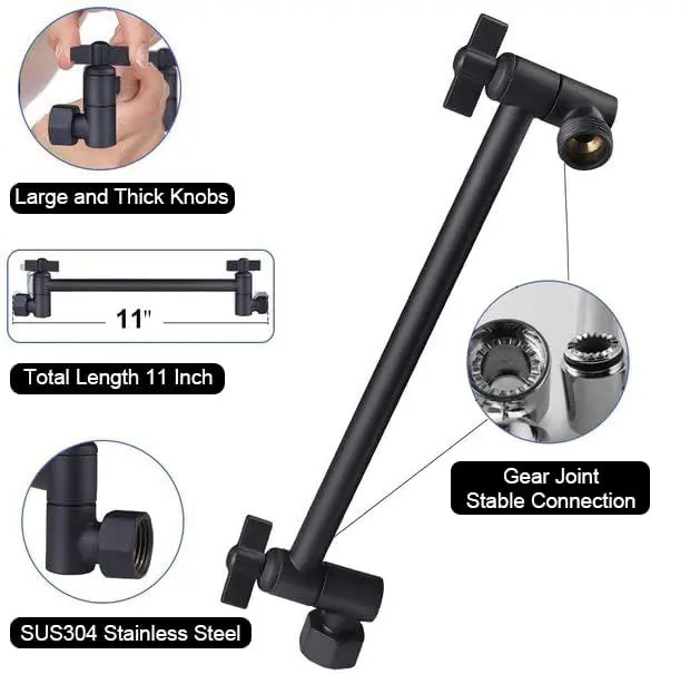 NearMoon Adjustable Shower Arm Extension with Universal Connection, 11 Inch (28 cm), Matte Black | Solid 304 Stainless Steel - view 3