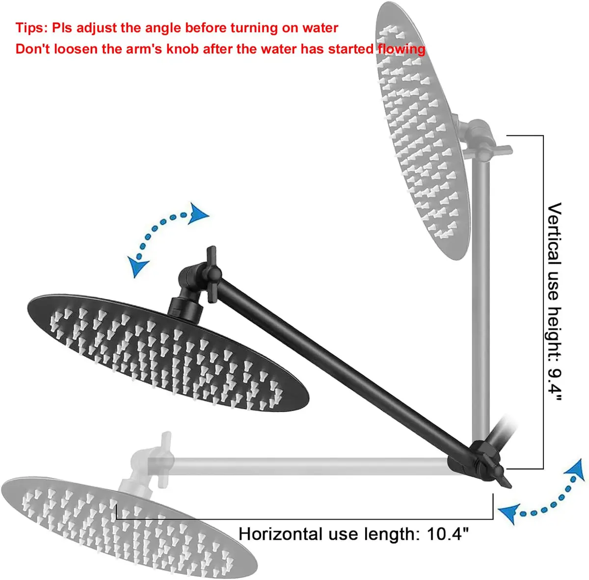 NearMoon Adjustable Shower Arm Extension with Universal Connection, 11 Inch (28 cm), Matte Black | Solid 304 Stainless Steel - view 5