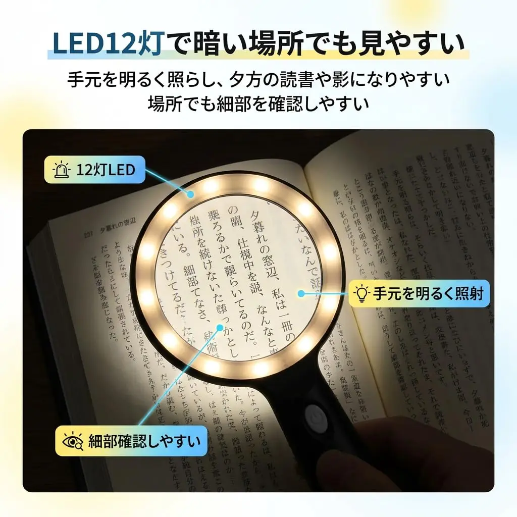 JMH Magnifying Glass with Light 3X Magnification 10.9cm (4.3in) Lens | Optical Glass for Seniors and Low Vision - view 5