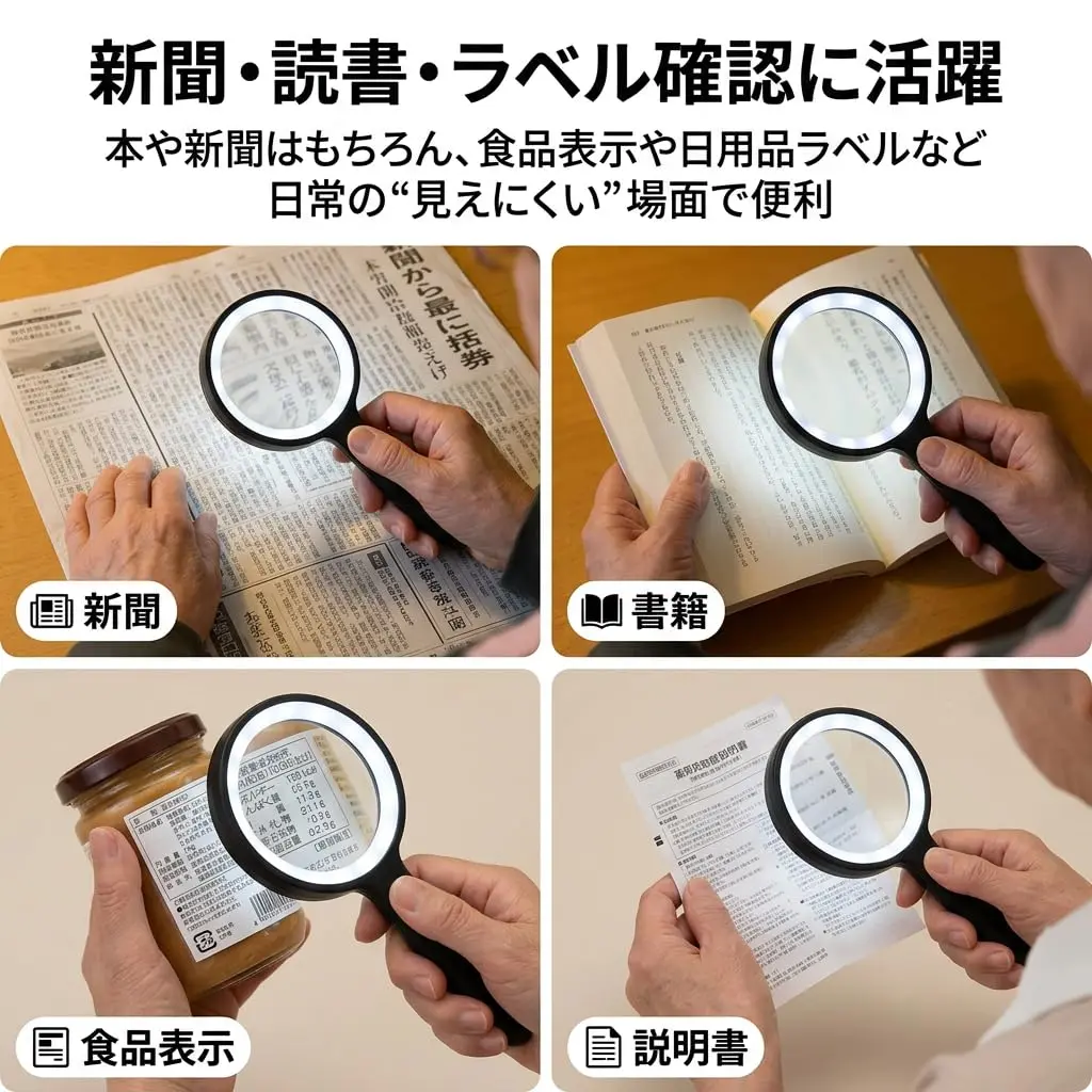 JMH Magnifying Glass with Light 3X Magnification 10.9cm (4.3in) Lens | Optical Glass for Seniors and Low Vision - view 6