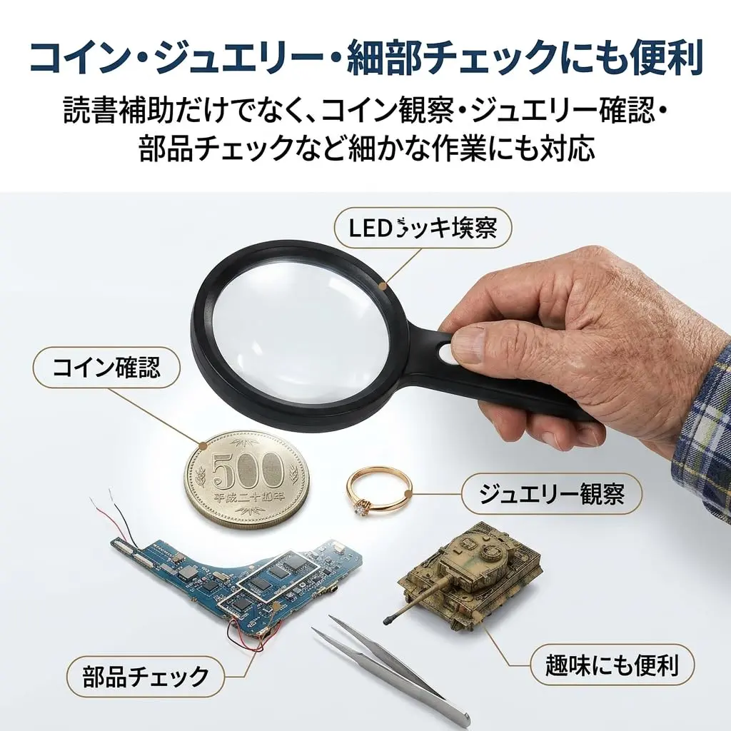 JMH Magnifying Glass with Light 3X Magnification 10.9cm (4.3in) Lens | Optical Glass for Seniors and Low Vision - view 7
