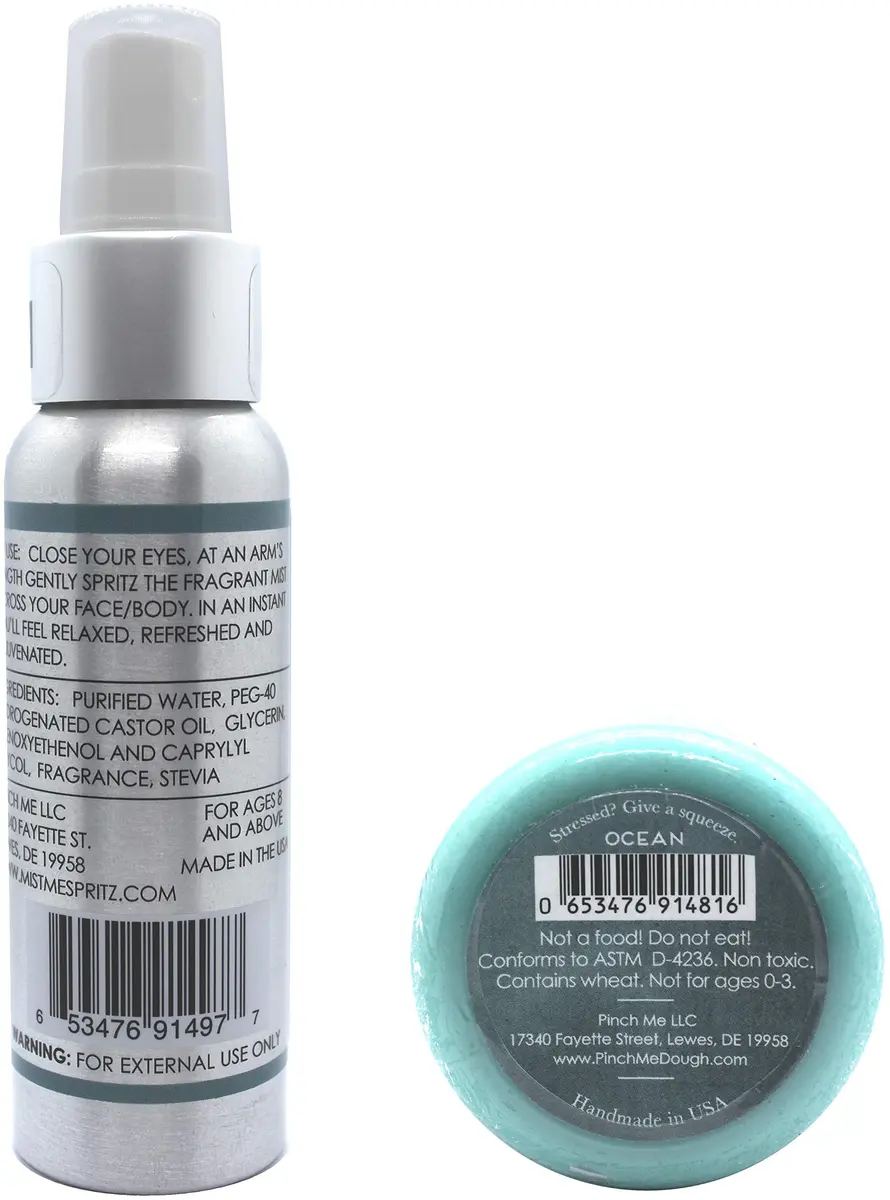 Pinch Me Stress Relief Combo Pack Mist Me Spray and Pinch Me Dough - 3 oz (Ocean) | Soothing Aroma & Hand Exercise - main product image