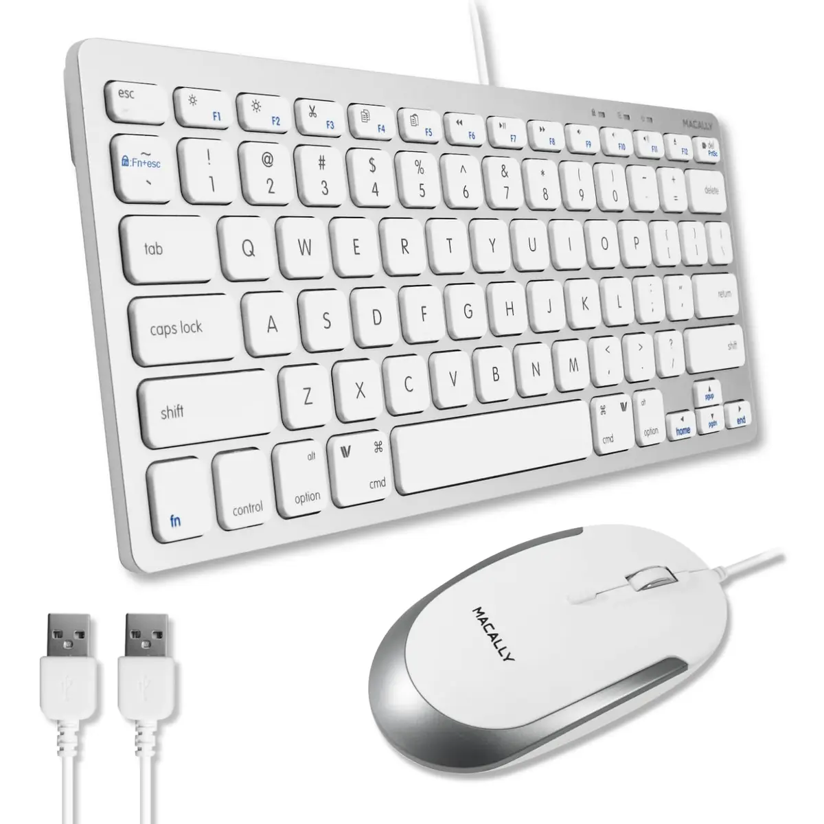 Macally SLIMKEYCACOMBO USB Wired Keyboard and Mouse Combo for Mac and PC - 78-Key Compact Keyboard & 2400 DPI Mouse | Silver - main product image