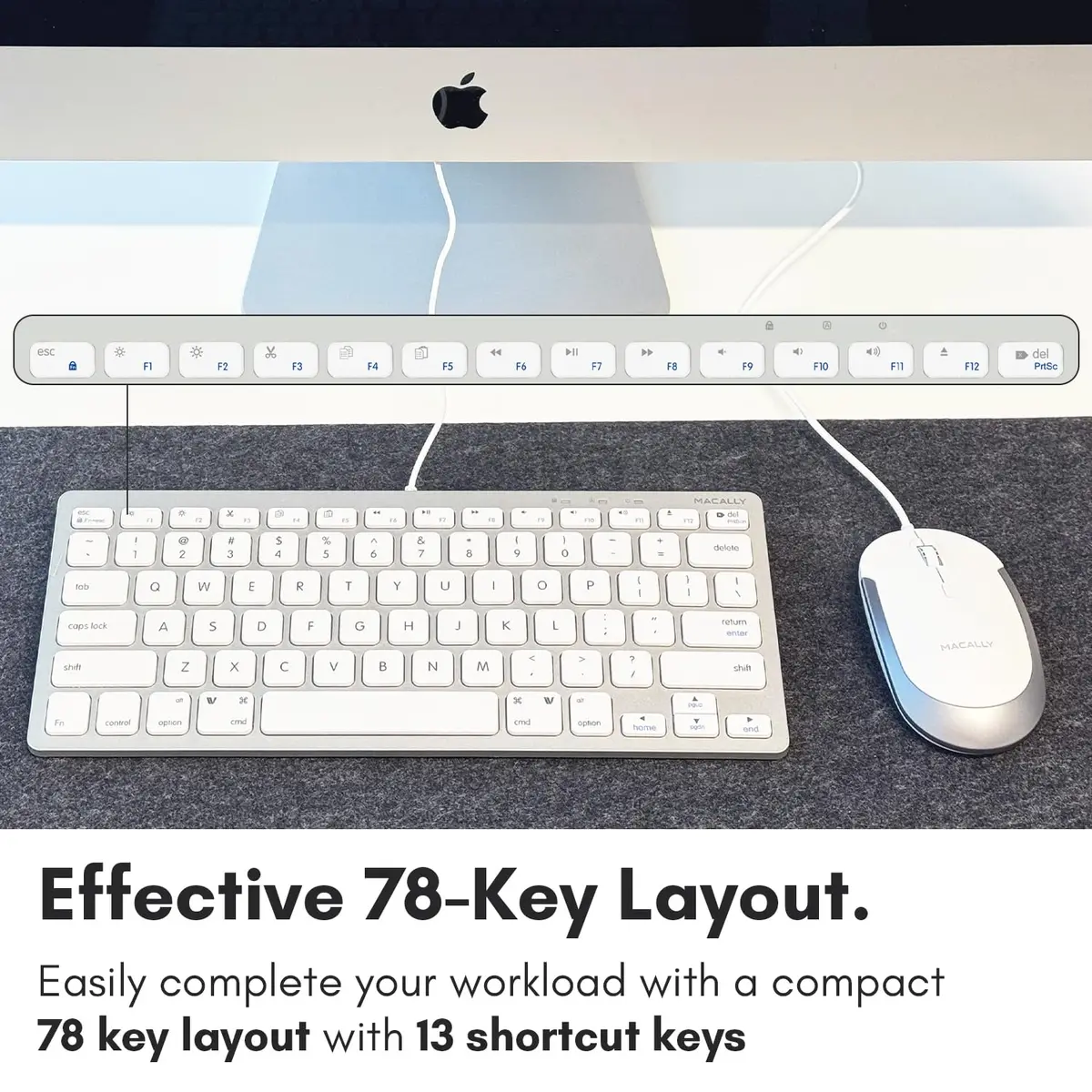 Macally SLIMKEYCACOMBO USB Wired Keyboard and Mouse Combo for Mac and PC - 78-Key Compact Keyboard & 2400 DPI Mouse | Silver - view 5