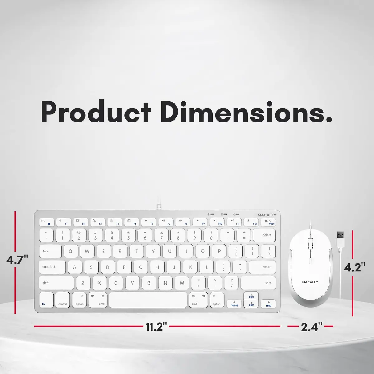 Macally SLIMKEYCACOMBO USB Wired Keyboard and Mouse Combo for Mac and PC - 78-Key Compact Keyboard & 2400 DPI Mouse | Silver - view 7