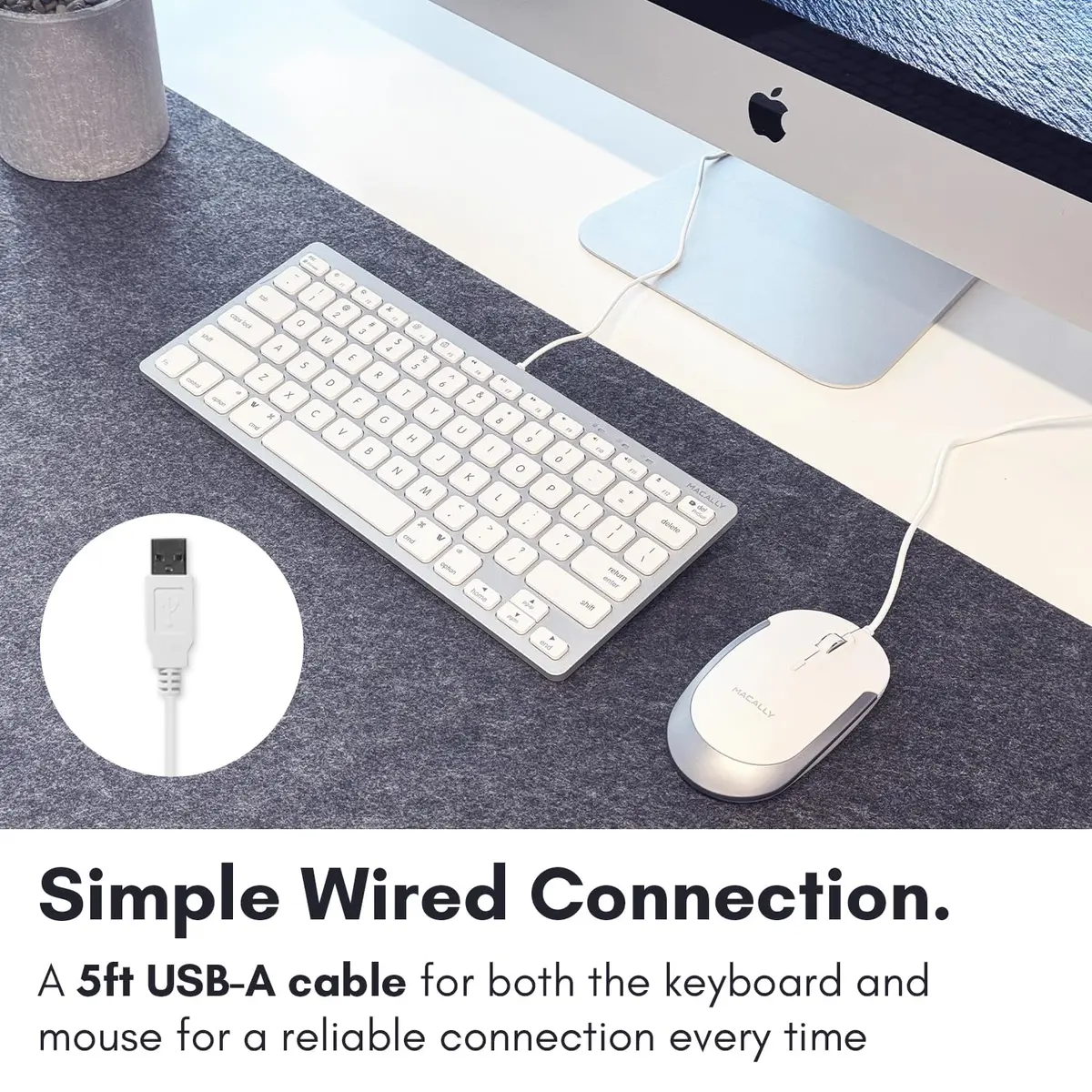 Macally SLIMKEYCACOMBO USB Wired Keyboard and Mouse Combo for Mac and PC - 78-Key Compact Keyboard & 2400 DPI Mouse | Silver - view 3