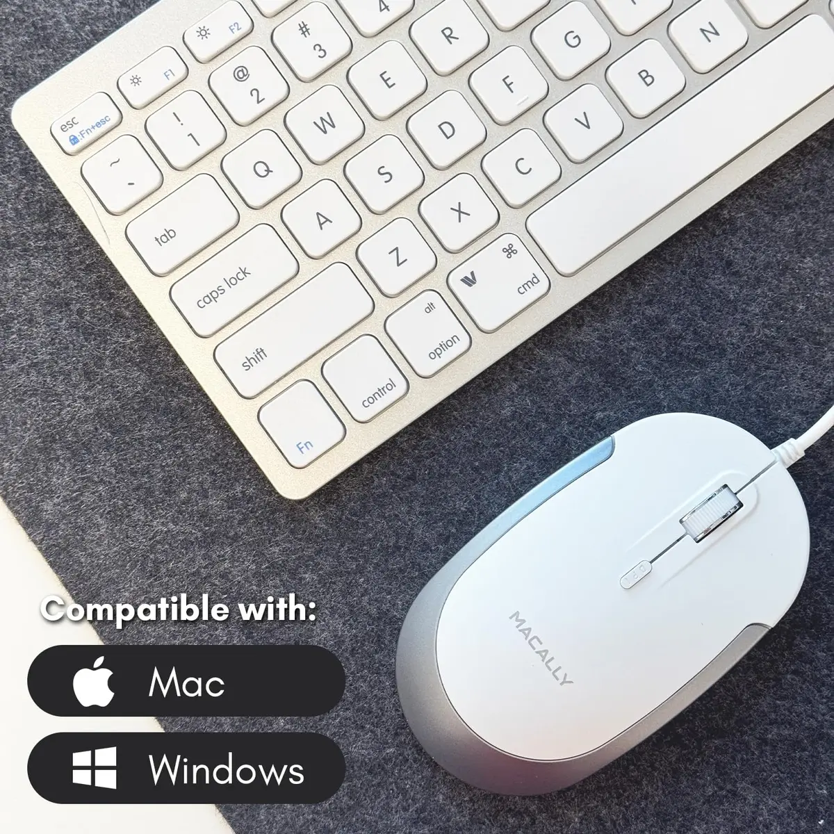 Macally SLIMKEYCACOMBO USB Wired Keyboard and Mouse Combo for Mac and PC - 78-Key Compact Keyboard & 2400 DPI Mouse | Silver - view 4