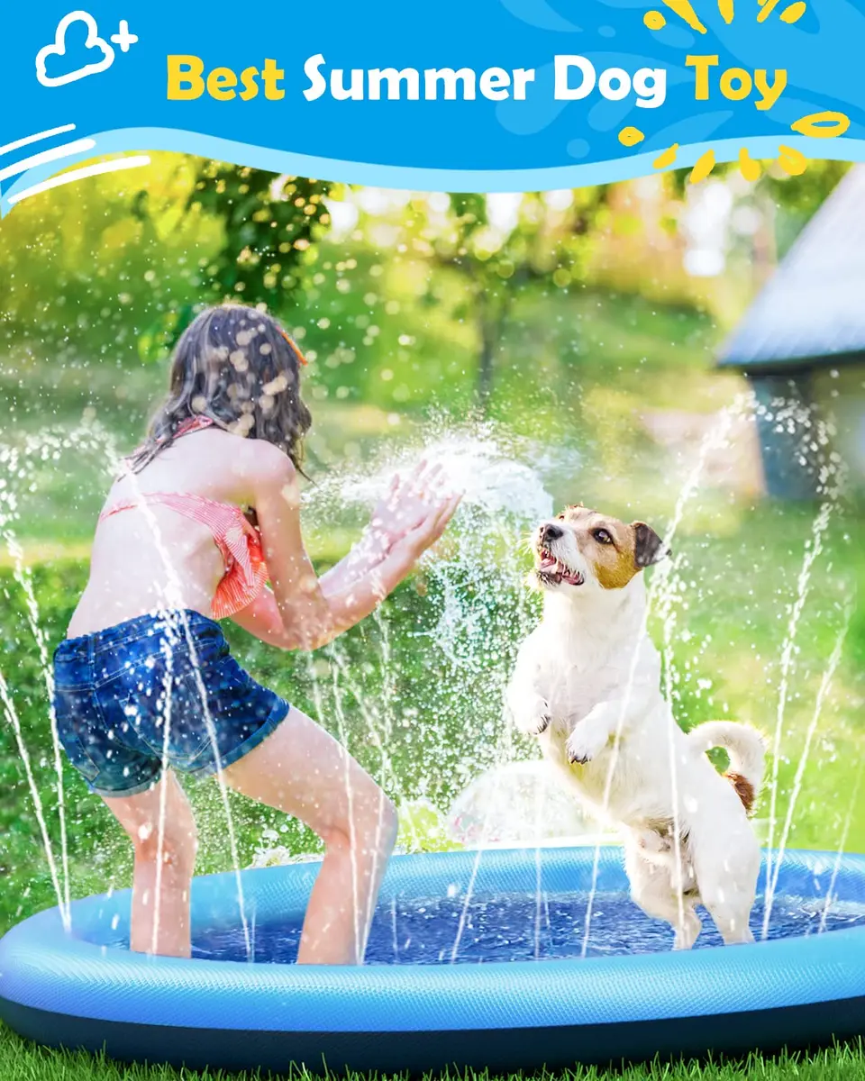 Peteast Dog Pool, Anti-Slip Splash Pad for Dogs, 67 in, Blue | Large Water Play Mat for Dogs & Kids - view 4