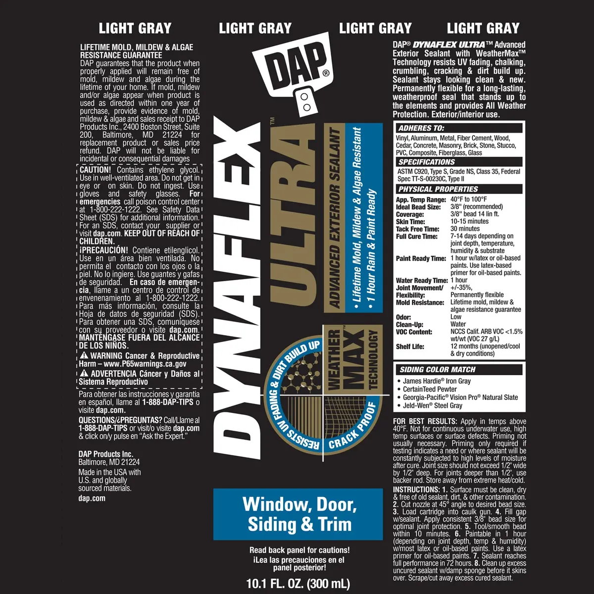 DAP Dynaflex Ultra Advanced Exterior Sealant Light Gray 10.1 Oz | Weather Max Technology - view 7