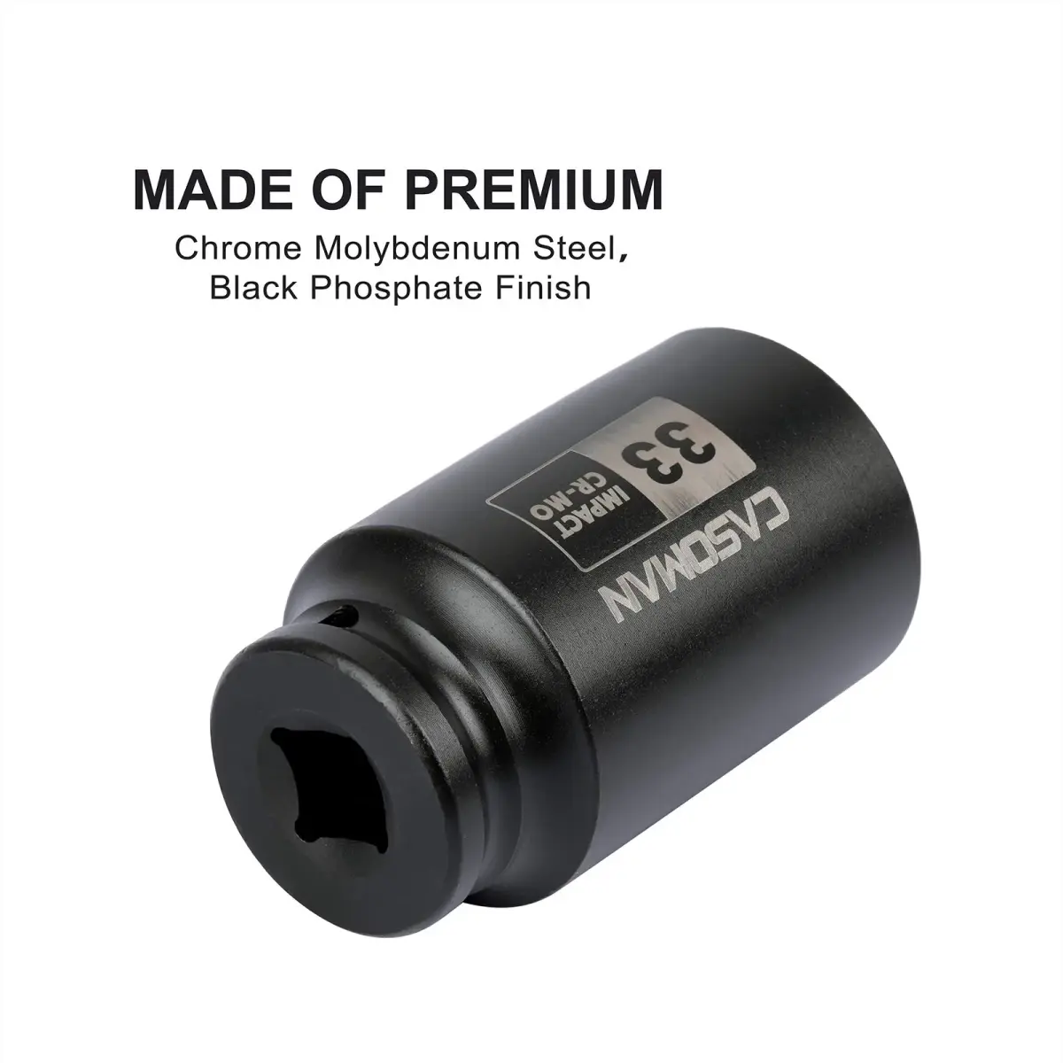 CASOMAN 1/2" Drive x 33 mm Deep 6 PT Impact Socket | CR-MO, 1/2-inch Drive 6 Point Axle Nut Socket for Easy Removal of Axle Shaft Nuts (33MM) - view 5