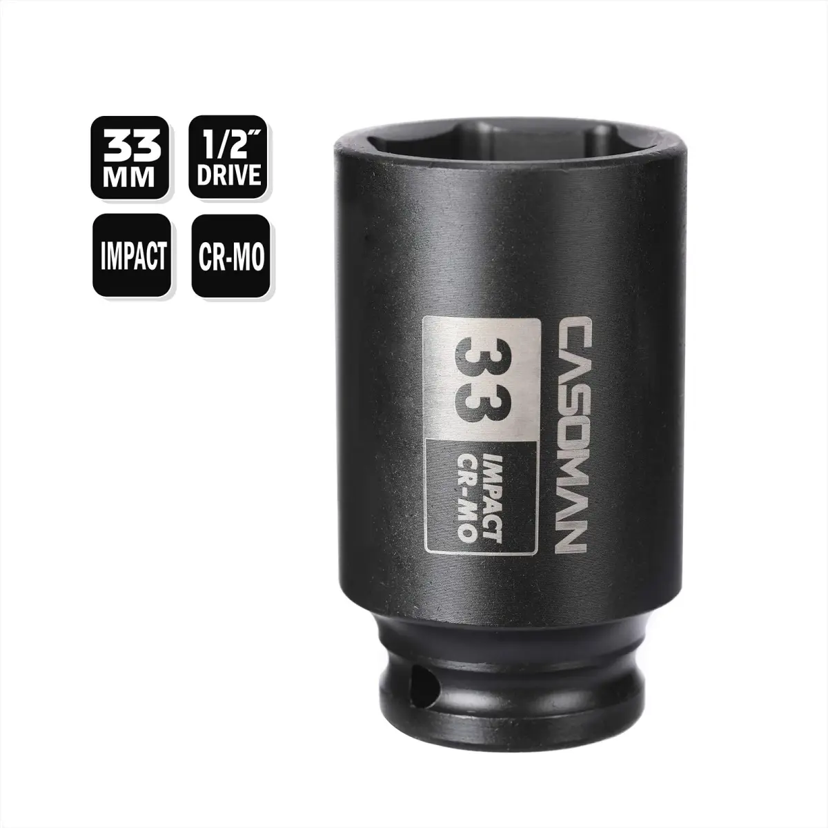 CASOMAN 1/2" Drive x 33 mm Deep 6 PT Impact Socket | CR-MO, 1/2-inch Drive 6 Point Axle Nut Socket for Easy Removal of Axle Shaft Nuts (33MM) - view 4