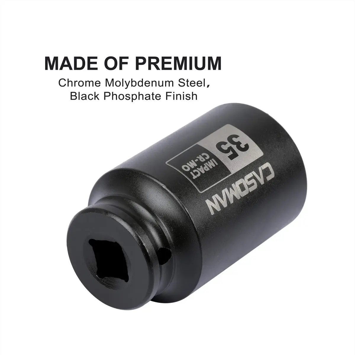 CASOMAN 1/2" Drive x 35 mm Deep 6 PT Impact Socket | CR-MO, 1/2-inch Drive 6 Point Axle Nut Socket for Easy Removal of Axle Shaft Nuts (35MM) - view 5