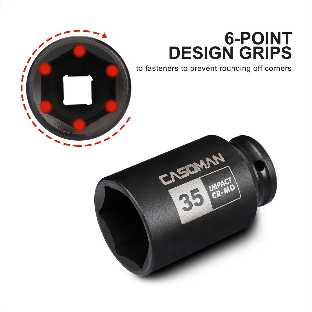 CASOMAN 1/2" Drive x 35 mm Deep 6 PT Impact Socket | CR-MO, 1/2-inch Drive 6 Point Axle Nut Socket for Easy Removal of Axle Shaft Nuts (35MM) - view 2