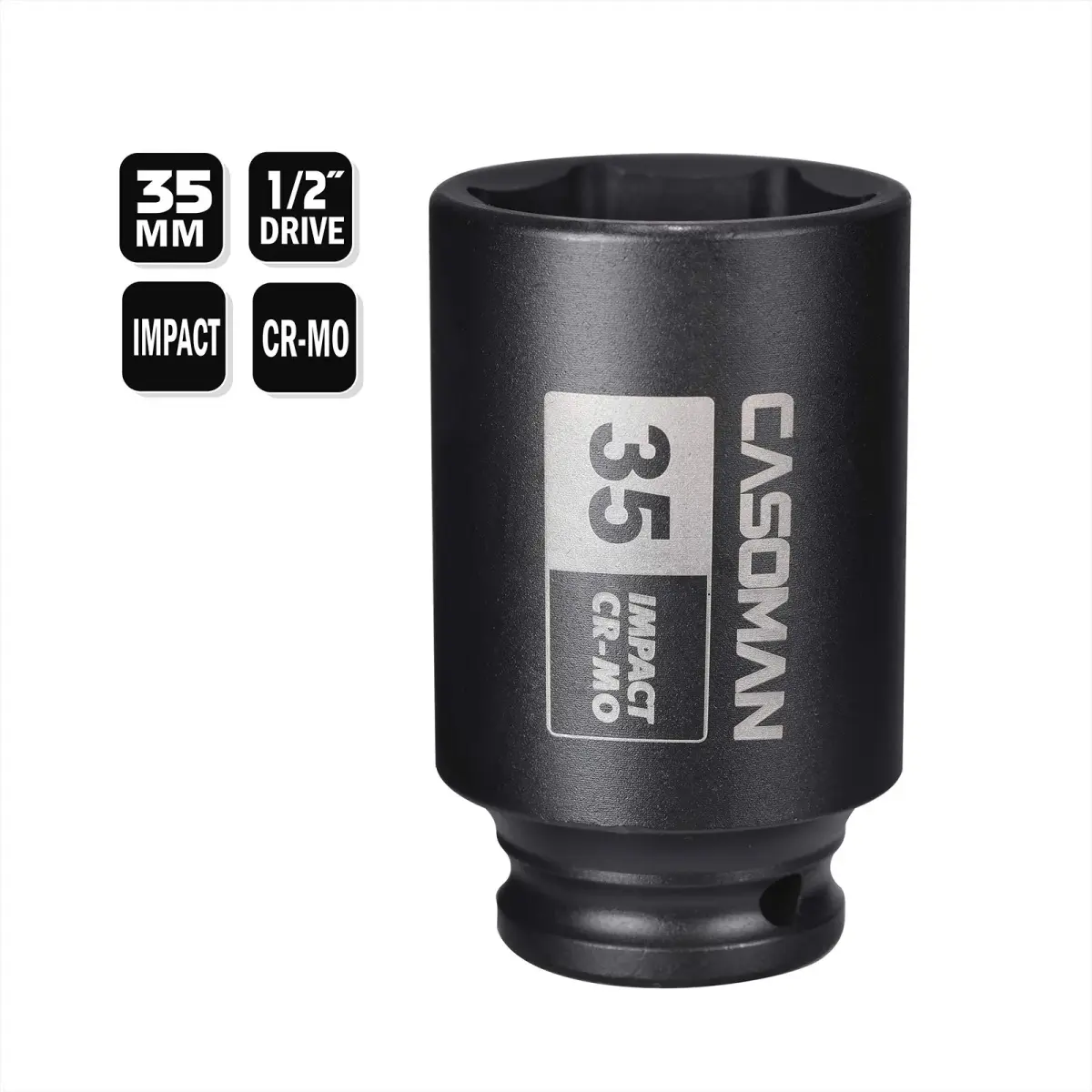 CASOMAN 1/2" Drive x 35 mm Deep 6 PT Impact Socket | CR-MO, 1/2-inch Drive 6 Point Axle Nut Socket for Easy Removal of Axle Shaft Nuts (35MM) - view 4