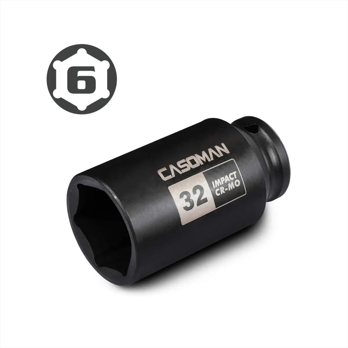 CASOMAN 1/2" Drive x 32 mm Deep 6 PT Impact Socket | CR-MO, 1/2-inch Drive 6 Point Axle Nut Socket for Easy Removal of Axle Shaft Nuts (32MM) - view 3