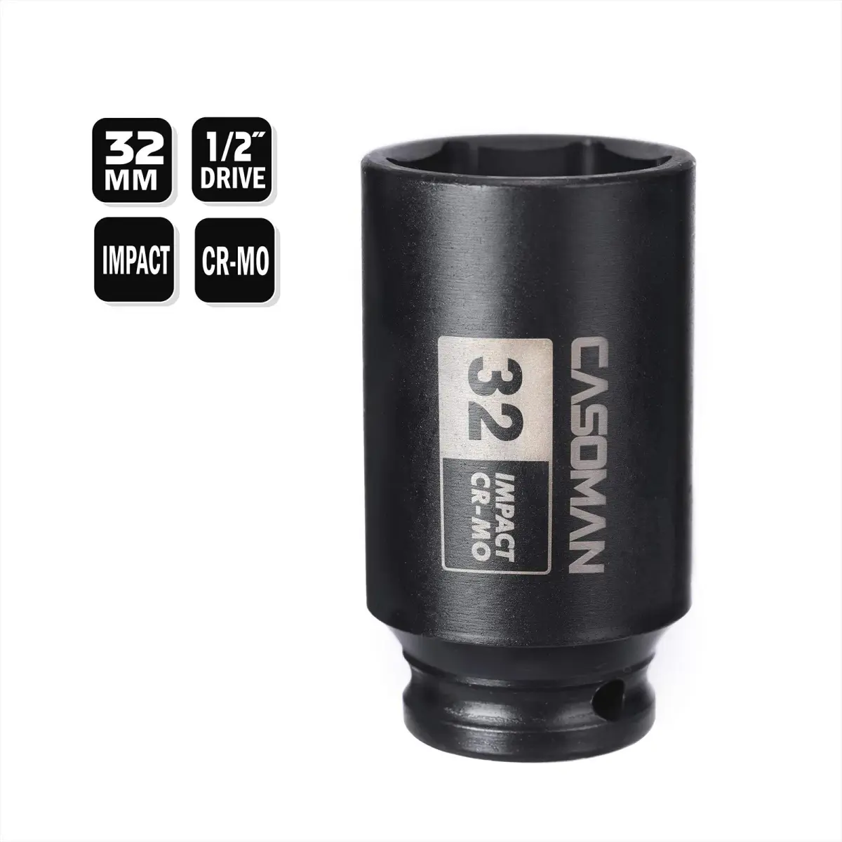 CASOMAN 1/2" Drive x 32 mm Deep 6 PT Impact Socket | CR-MO, 1/2-inch Drive 6 Point Axle Nut Socket for Easy Removal of Axle Shaft Nuts (32MM) - view 4