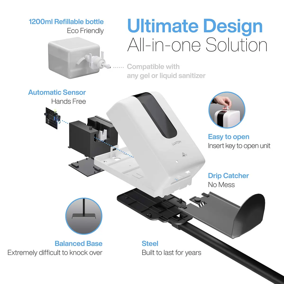Luxton Home Automatic Hand Sanitizer Dispenser with Stand 1200ml | Touchless, Portable & Hygienic - view 2