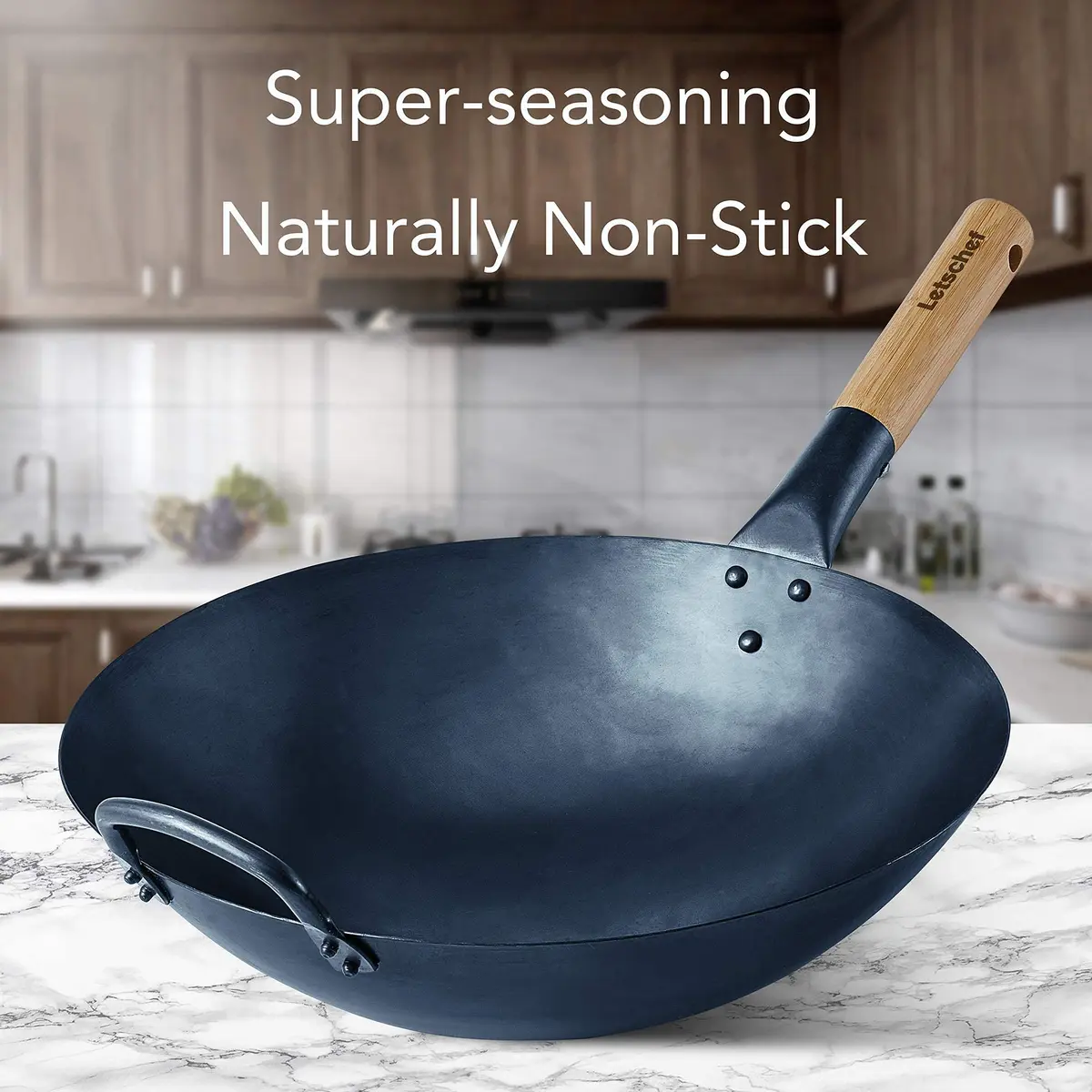 Letschef 14 inch Carbon Steel Wok with Round Bottom-Free Chemical cookware for Gas Stoves - view 5