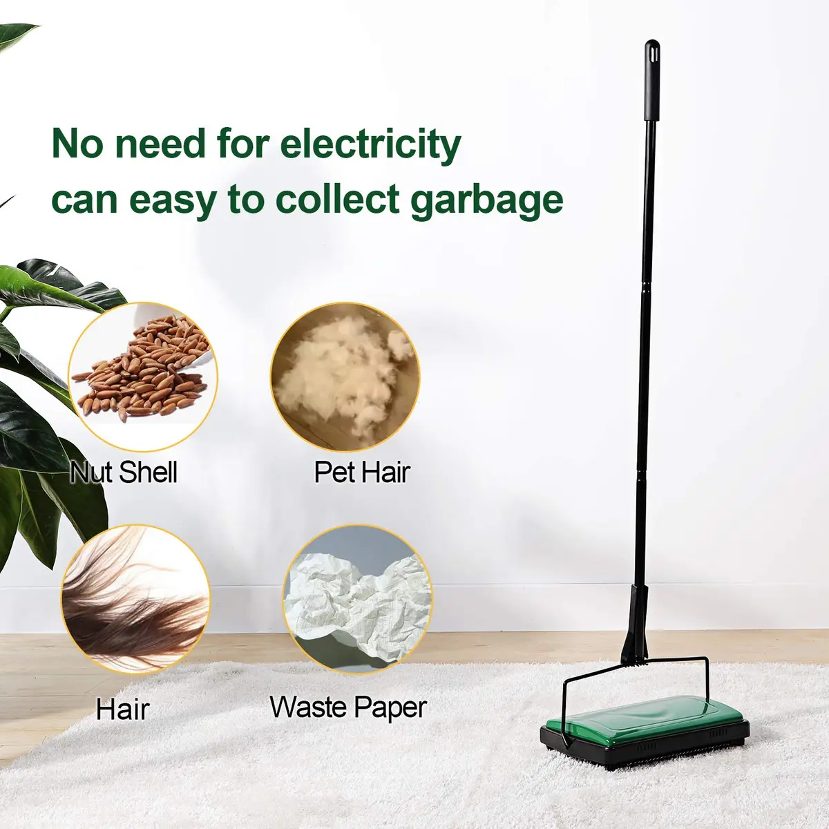 Yocada Manual Carpet Sweeper Green | Easy Use for Low Carpets, Rugs & Pet Hair - view 7