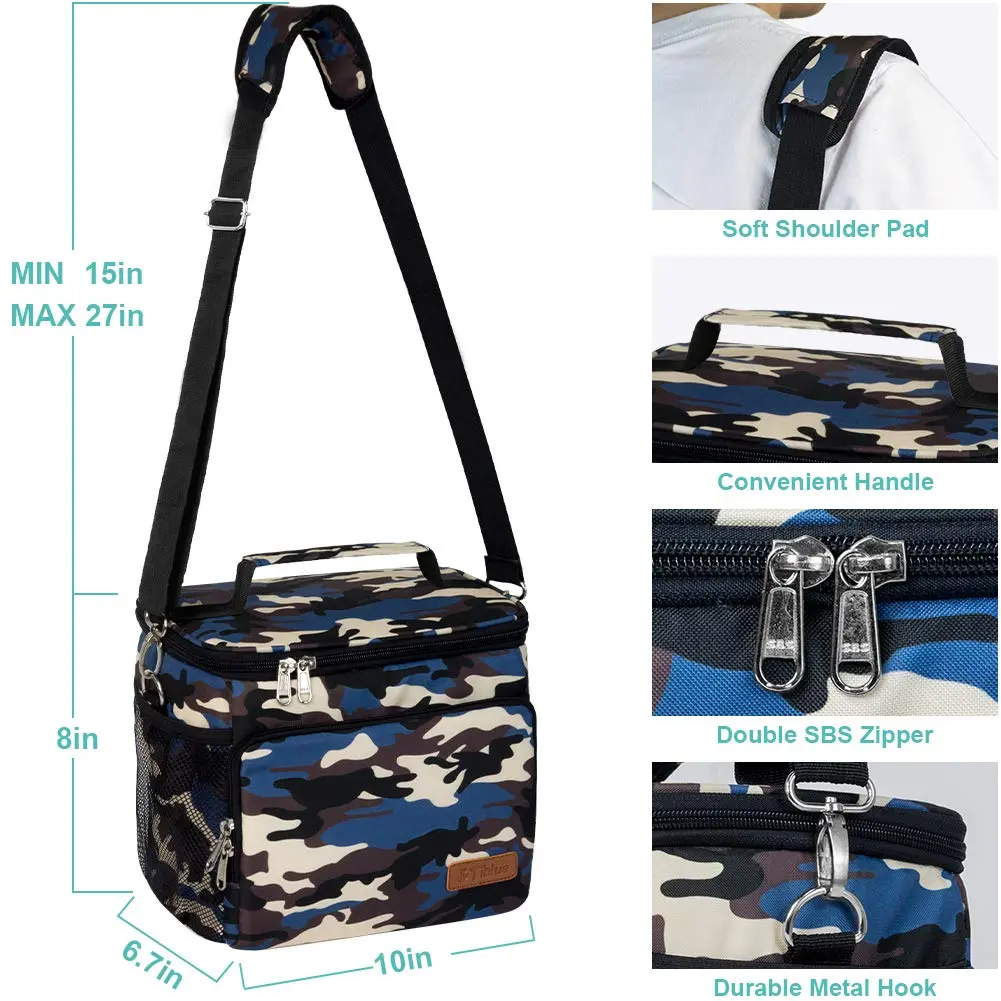 Tiblue Insulated Lunch Bag for Women/Men - Reusable Cooler Bag with Adjustable Shoulder Strap (Medium, Brave Ocean Camouflage) - view 2