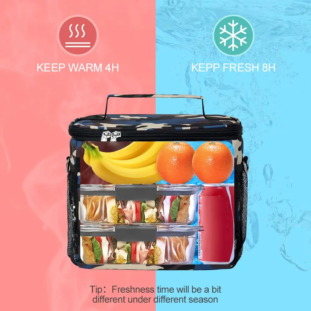 Tiblue Insulated Lunch Bag for Women/Men - Reusable Cooler Bag with Adjustable Shoulder Strap (Medium, Brave Ocean Camouflage) - view 4