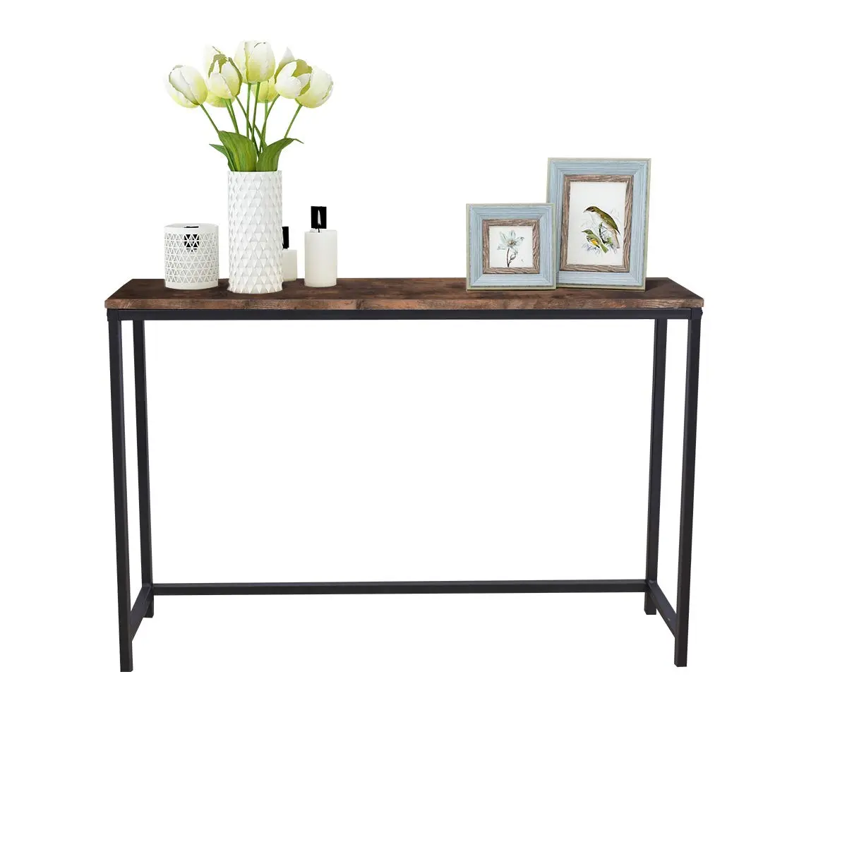 HOMERECOMMEND Console Table for Entryway Narrow Sofa Tables, Rustic Brown 105.5cm (41.54") | Sturdy Metal Frame & Wood Top - view 6
