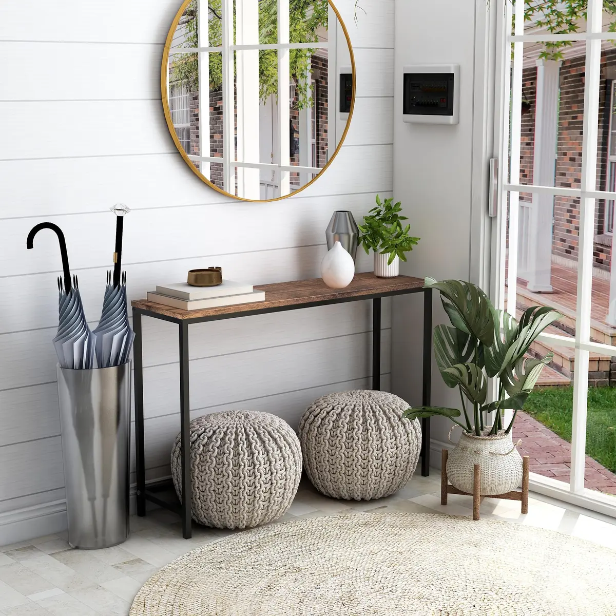 HOMERECOMMEND Console Table for Entryway Narrow Sofa Tables, Rustic Brown 105.5cm (41.54") | Sturdy Metal Frame & Wood Top - view 7