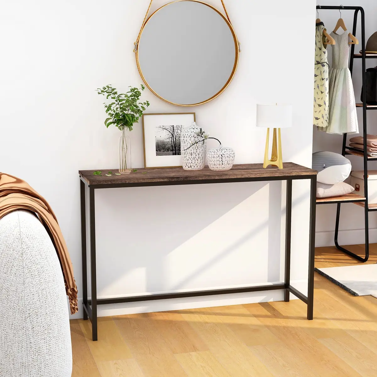 HOMERECOMMEND Console Table for Entryway Narrow Sofa Tables, Rustic Brown 105.5cm (41.54") | Sturdy Metal Frame & Wood Top - view 2