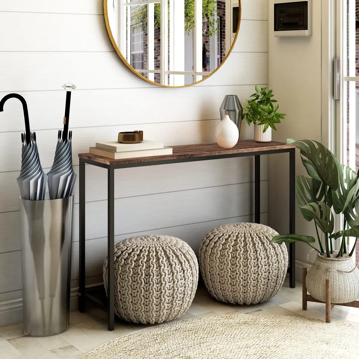 HOMERECOMMEND Console Table for Entryway Narrow Sofa Tables, Rustic Brown 105.5cm (41.54") | Sturdy Metal Frame & Wood Top - view 4