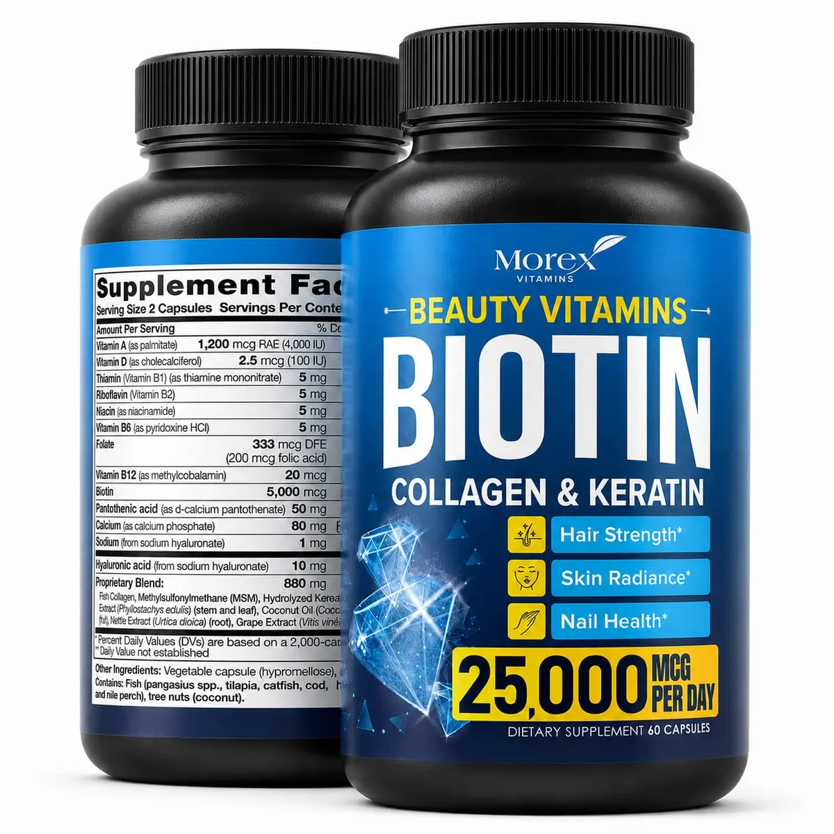 MOREX VITAMINS Biotin Collagen Keratin Supplement 60 caps | Hair Growth Support for Women - main product image