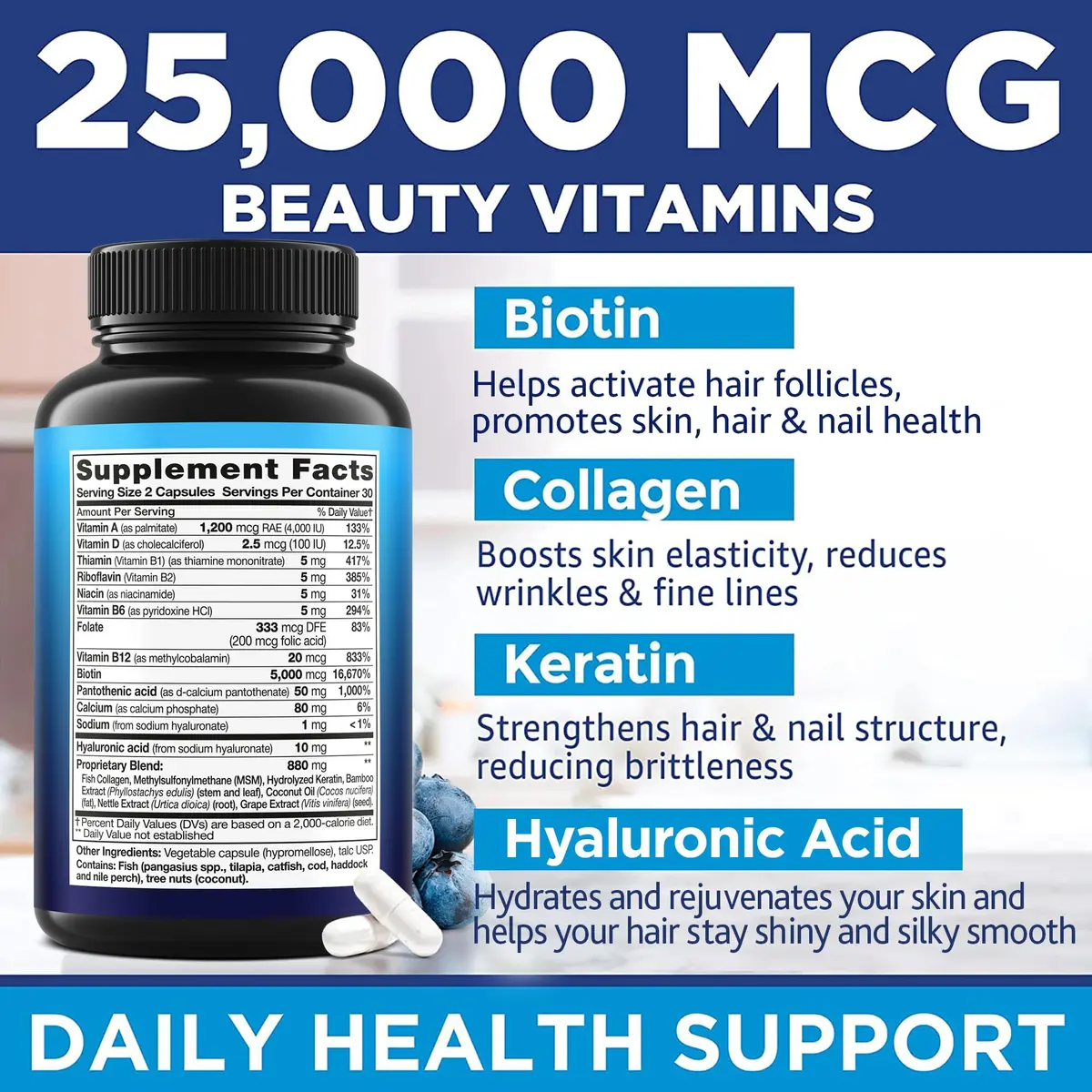 MOREX VITAMINS Biotin Collagen Keratin Supplement 60 caps | Hair Growth Support for Women - view 2