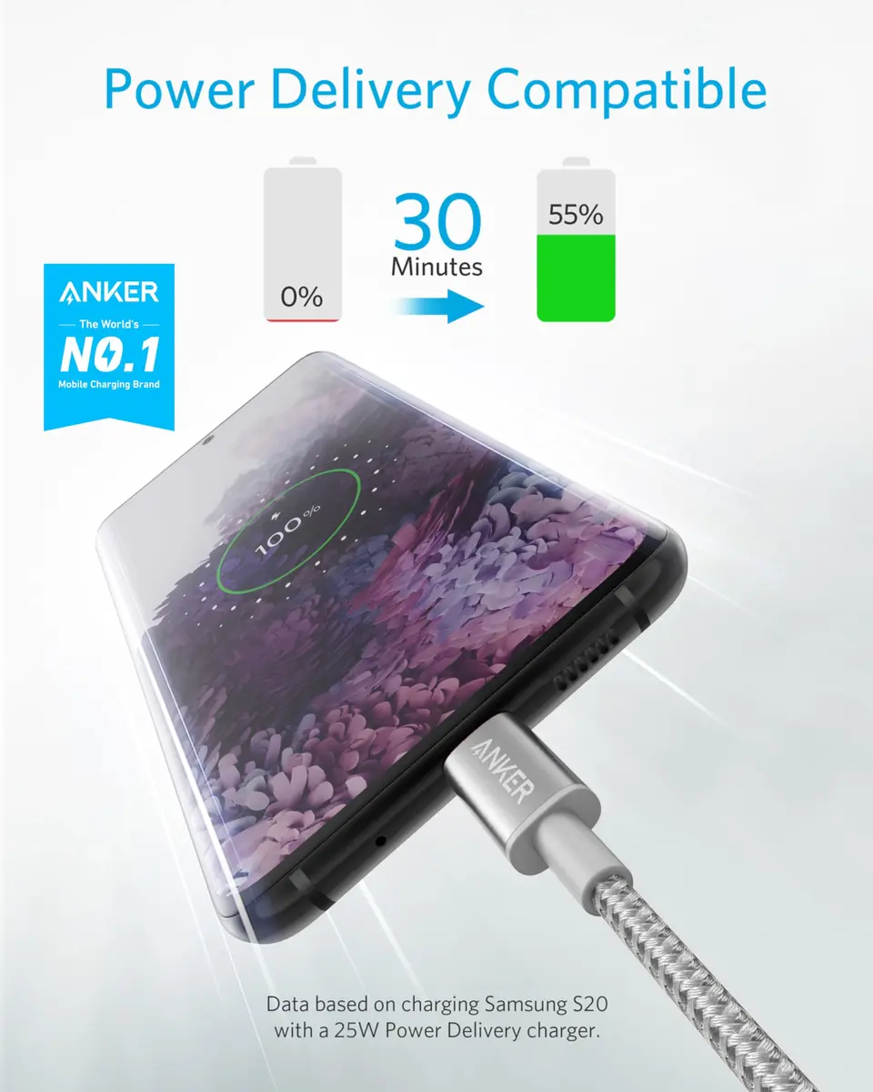 Anker USB C to USB C Cable, 60W Fast Charging Cable (2-Pack, 6 ft / 1.8m, Silver) | Supports 480 Mbps Data Transfer - view 2