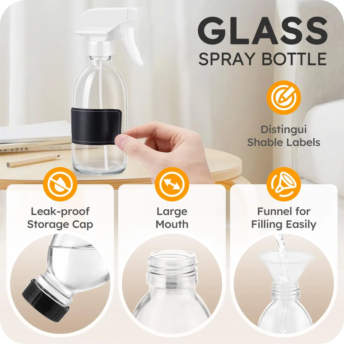 Tecohouse Glass Spray Bottles 8oz | Eco-Friendly Reusable Clear Glass Spray Bottles - view 5
