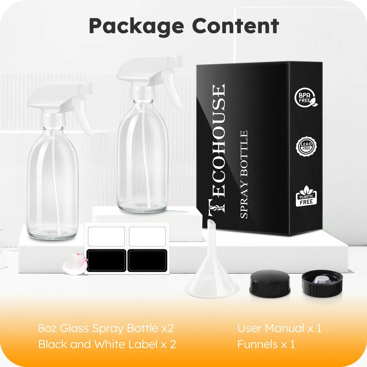 Tecohouse Glass Spray Bottles 8oz | Eco-Friendly Reusable Clear Glass Spray Bottles - view 7