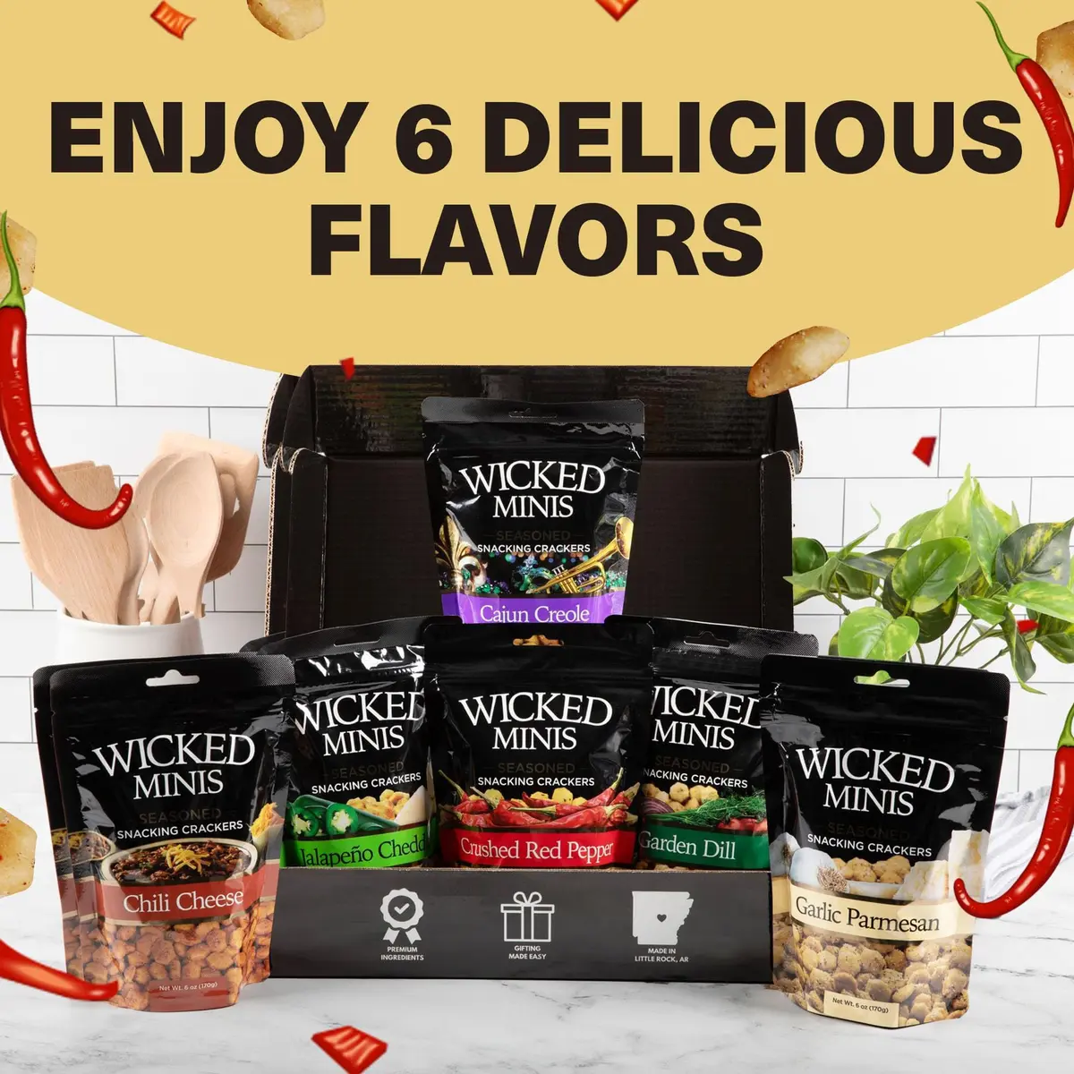 Wicked Mix Soup & Oyster Crackers - Saltine & Salted Flavored Mini Puffed Soup, Savory Snacking Mix, Seasoned Croutons Salad Toppers, Crackers for Chili 6oz (Crushed Red Pepper, Pack of 12) - view 6